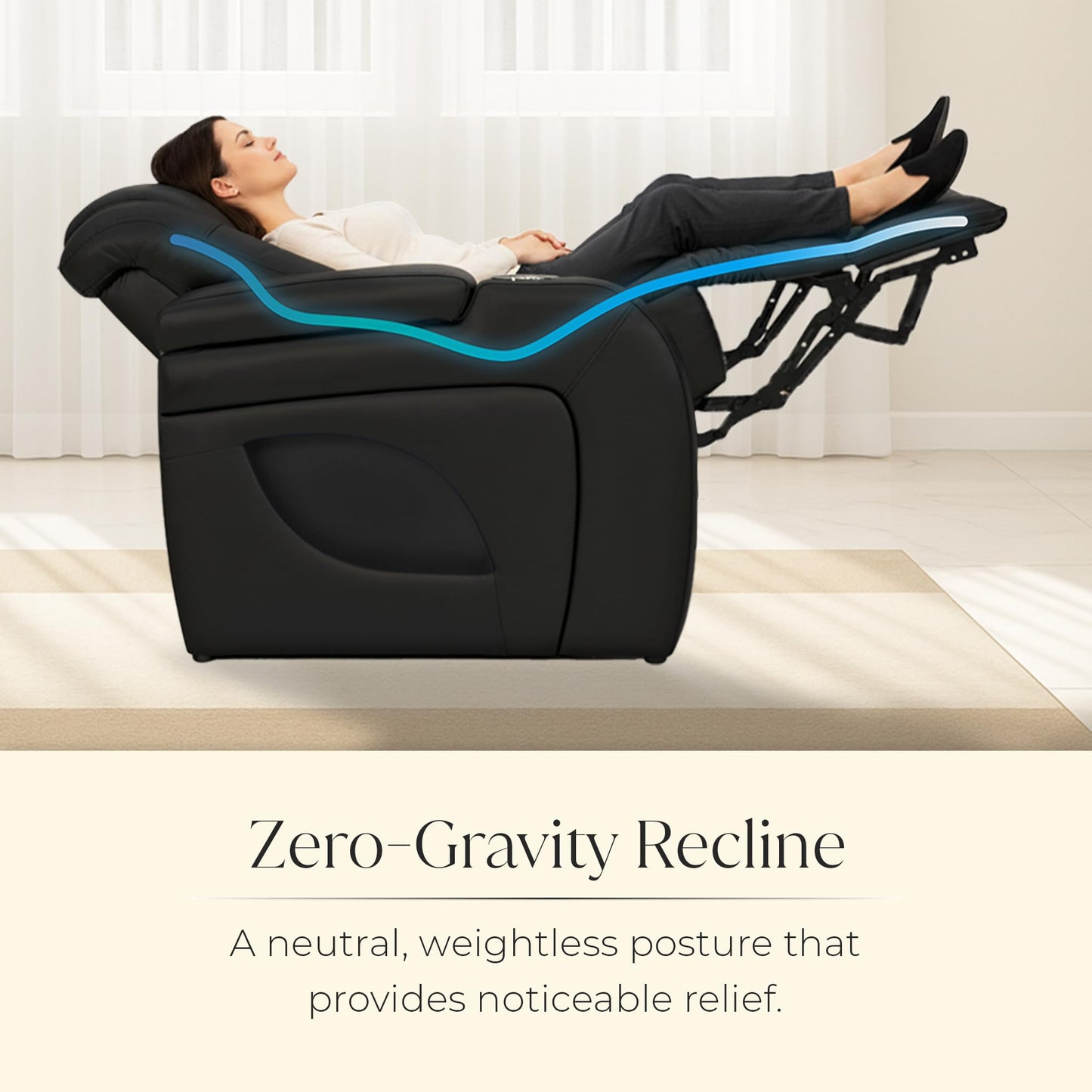 Seatcraft Virtuoso LT Black Italian Leather Home Theater Seating, Zero Gravity Power Recliner, Powered Headrest and Lumbar Gaming and Home Office Chair, Heat and Massage Lounge Sofa, Single Recliner