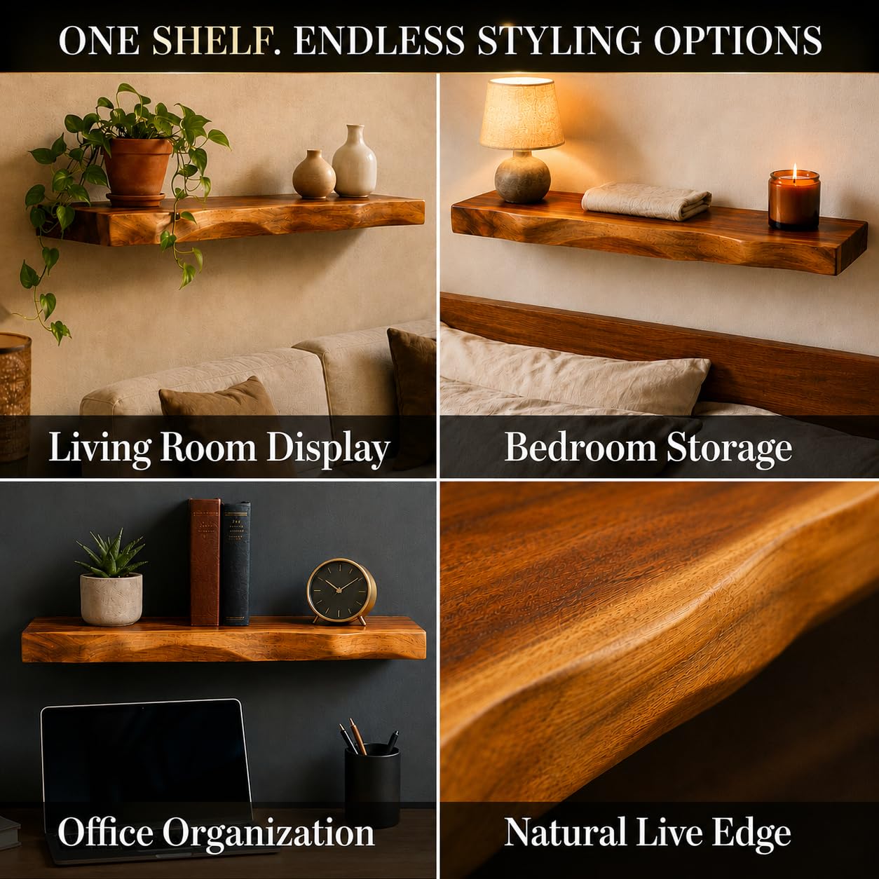 Gamoora Live Edge Floating Shelves 23.6", Set of 2
