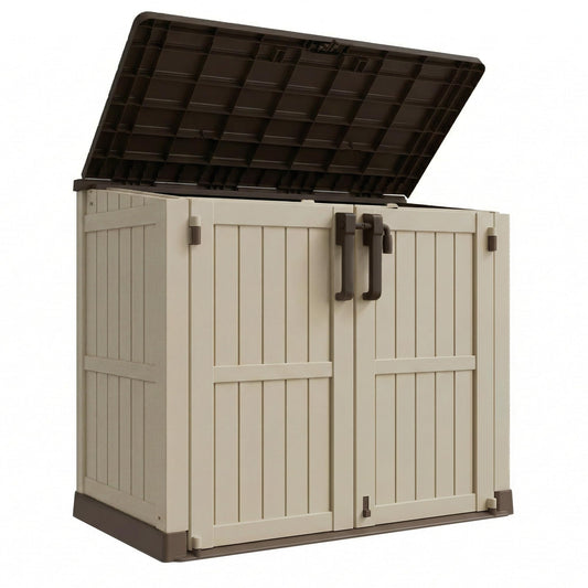 LHBcraft Waterproof Outdoor Storage Box 36 Cu Ft with Lockable Doors, Portable Horizontal Resin Storage Cabinet, Outdoor Storage Shed for Garden