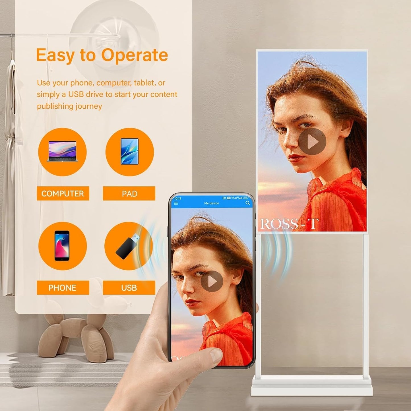 Canlarriz 32 inch Digital Signage Kiosk 700 nits FHD Ultra-Bright Advertising Screen Floor Standing Digital Poster for Retail Displays and Trade Show Display Free Web Content Editor Android USB