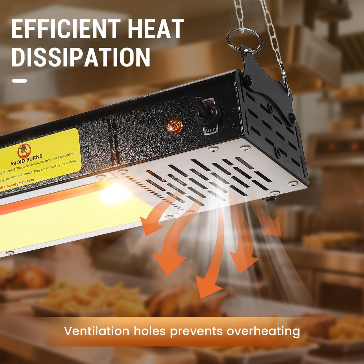 Hiteemer 36-Inch Food Heat Lamp, 1000W Commercial Food Warmer Electric Strip Heater Overhead Stainless Steel Catering Heating Lamp for Buffet Restaurant Parties Kitchen, Black 115V