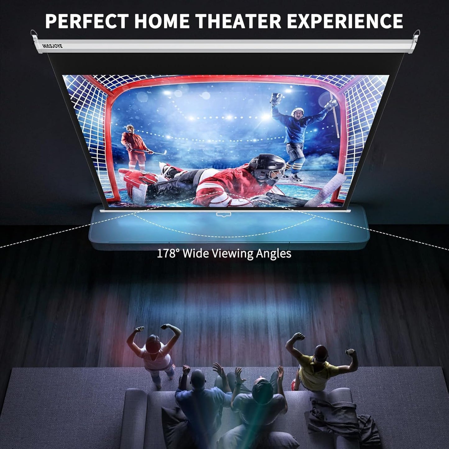 150'' Projector Screen Manual Pull Down - 16:9 HD Retractable Projection Screen with Auto Locking - 4K Projector Screen Anti-Crease for Home Theater Cinema Office Education Presentation