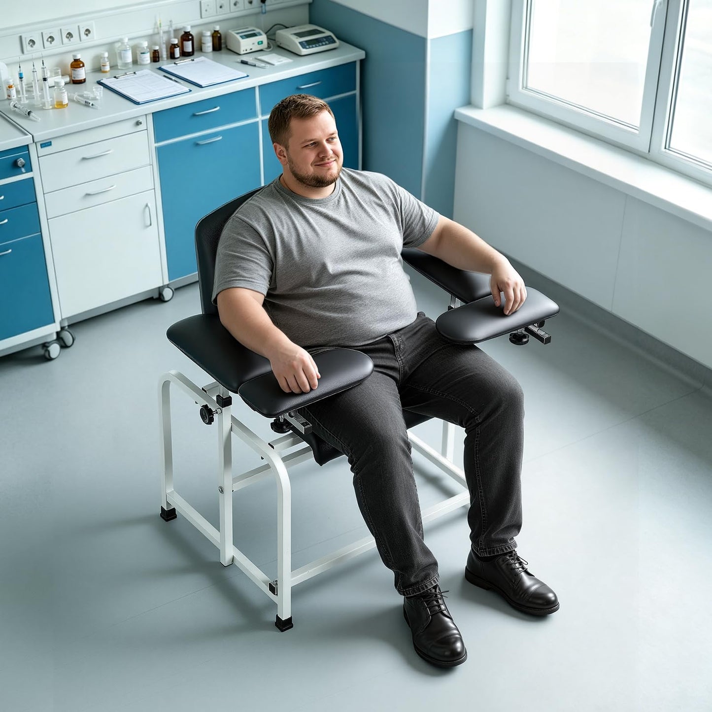 VEVOR Phlebotomy Chair 750LBS Capacity Blood Draw Medical Chair, Comfortable Blood Drawing Chairs with Adjustable Armrests, Soft Padded Seat, Easy-to-Clean PVC Leather for Hospitals Clinics