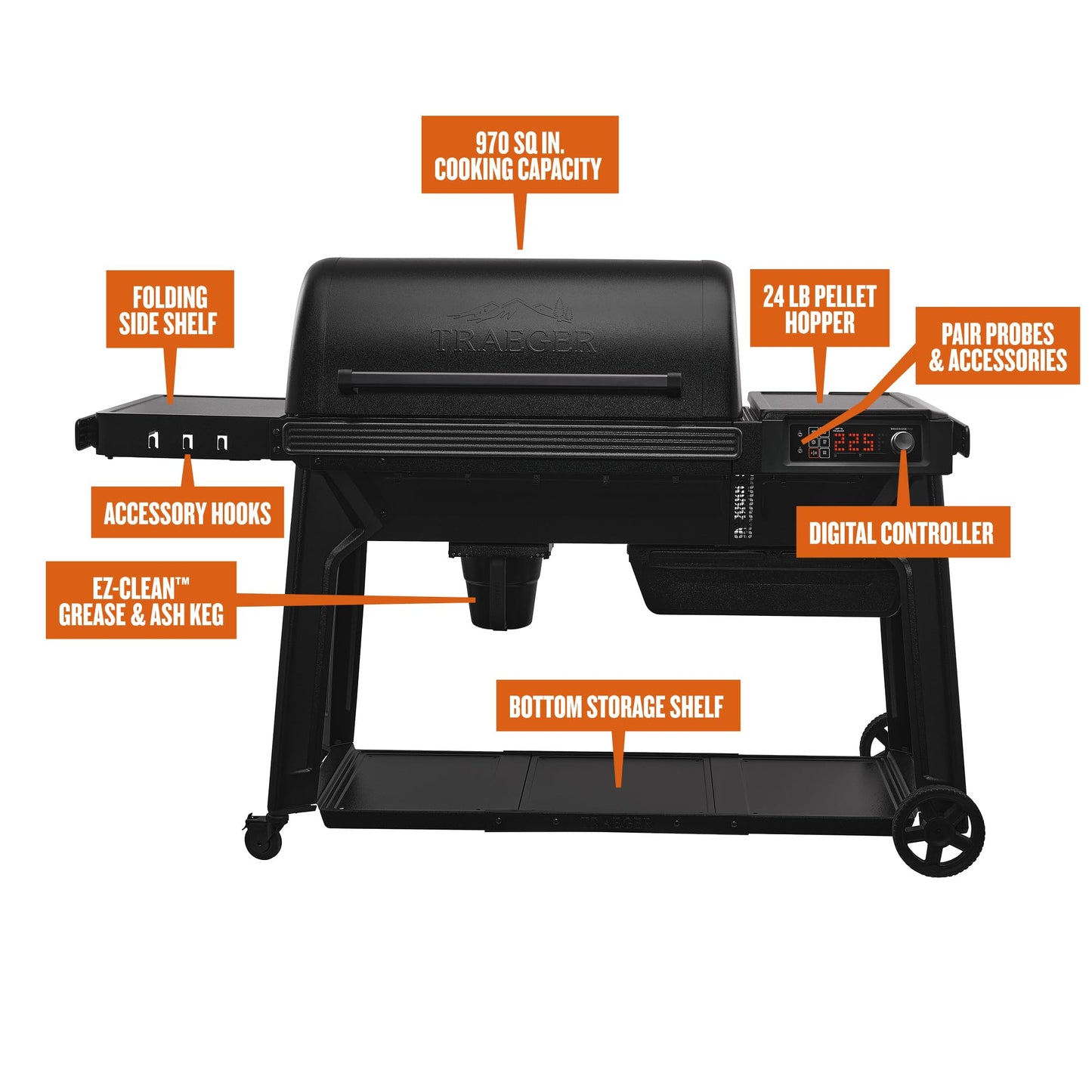 Traeger Grills Woodridge Pro Electric Wood Pellet Grill and Smoker, 970 Sq. In., Outdoor Pellet Smoker Grill with Digital Sensor and Side Shelf, Wi-FIRE Technology, Super Smoke Mode, Black, TFB97JLH