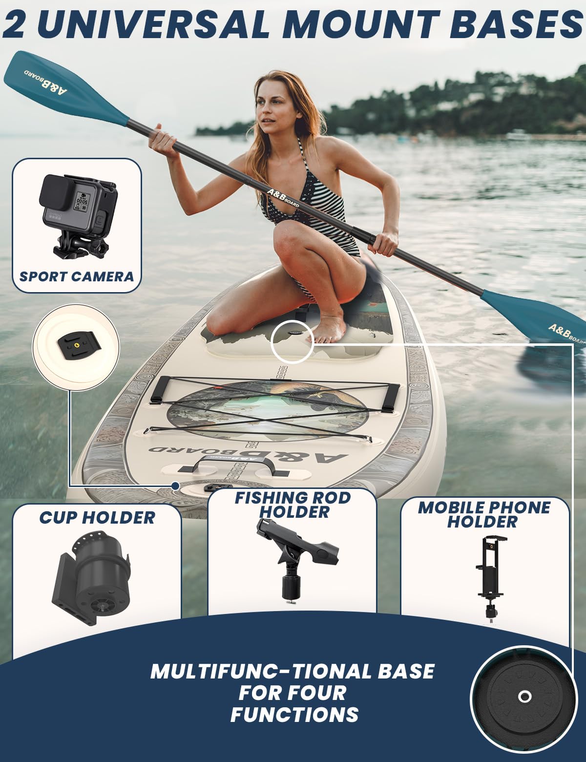ABBOARD Inflatable Stand Up Paddle Board 11 Ft Extra Wide Fishing Paddleboard with Sup Accessories for Beginner Adults Youth