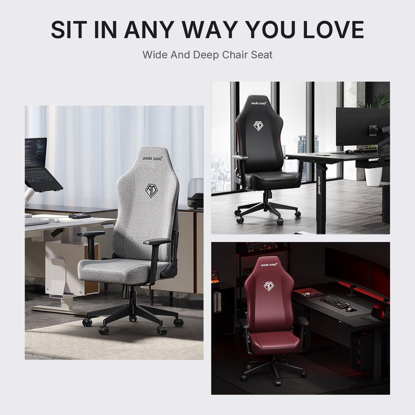 Anda Seat MANA Gaming Chair for Adults - Ergonomic Gray Fabric Game Chairs with Adjustable Armrest, Comfortable Office Chair with Lumbar Support, Heavy Duty Wide Computer Seat for Home & Work