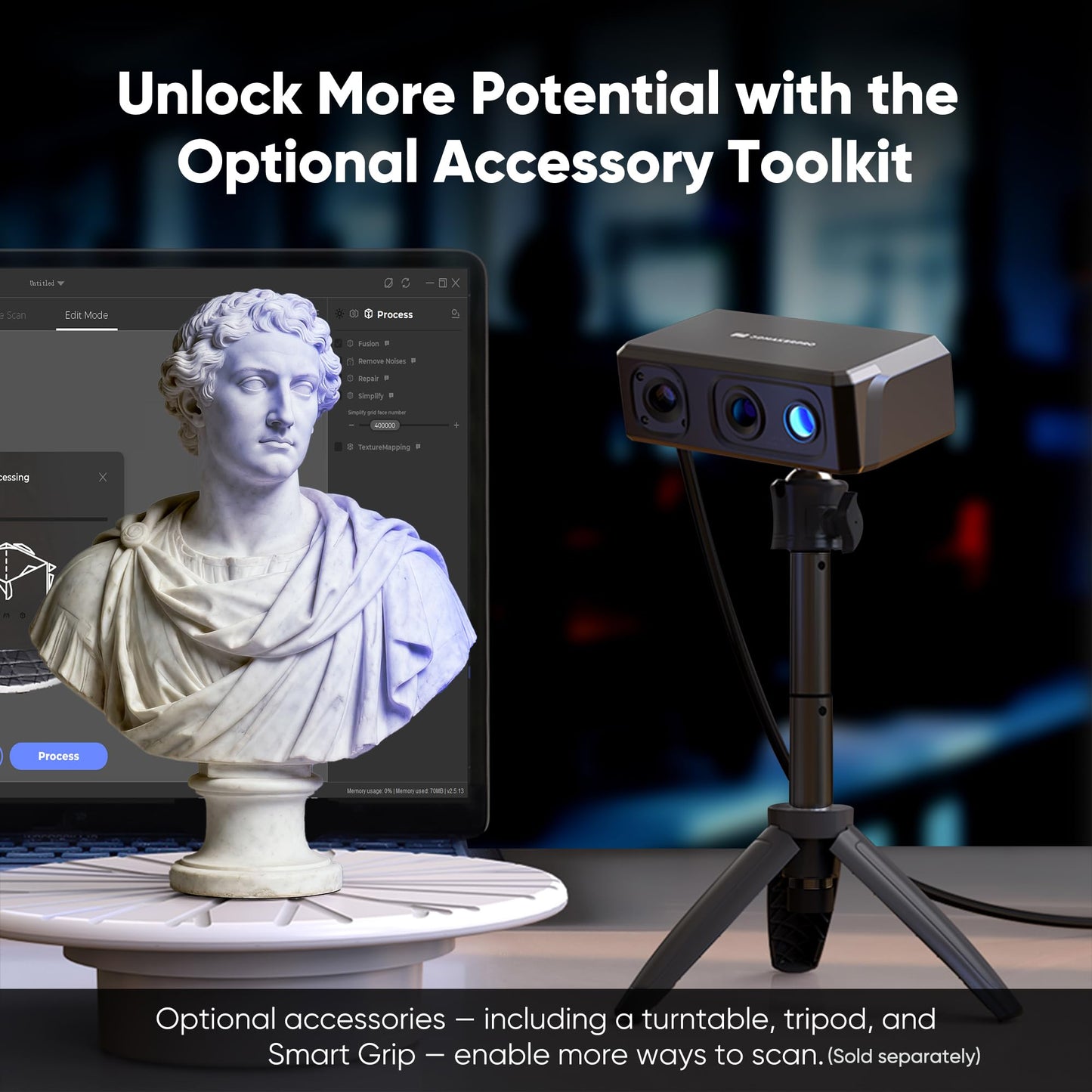3DMakerpro 3D Scanner Seal Lite, Small-Format 3D Scanners for Printing, Blue Led Light Source, Up to 0.02mm Accuracy, Mono Texture Scanning