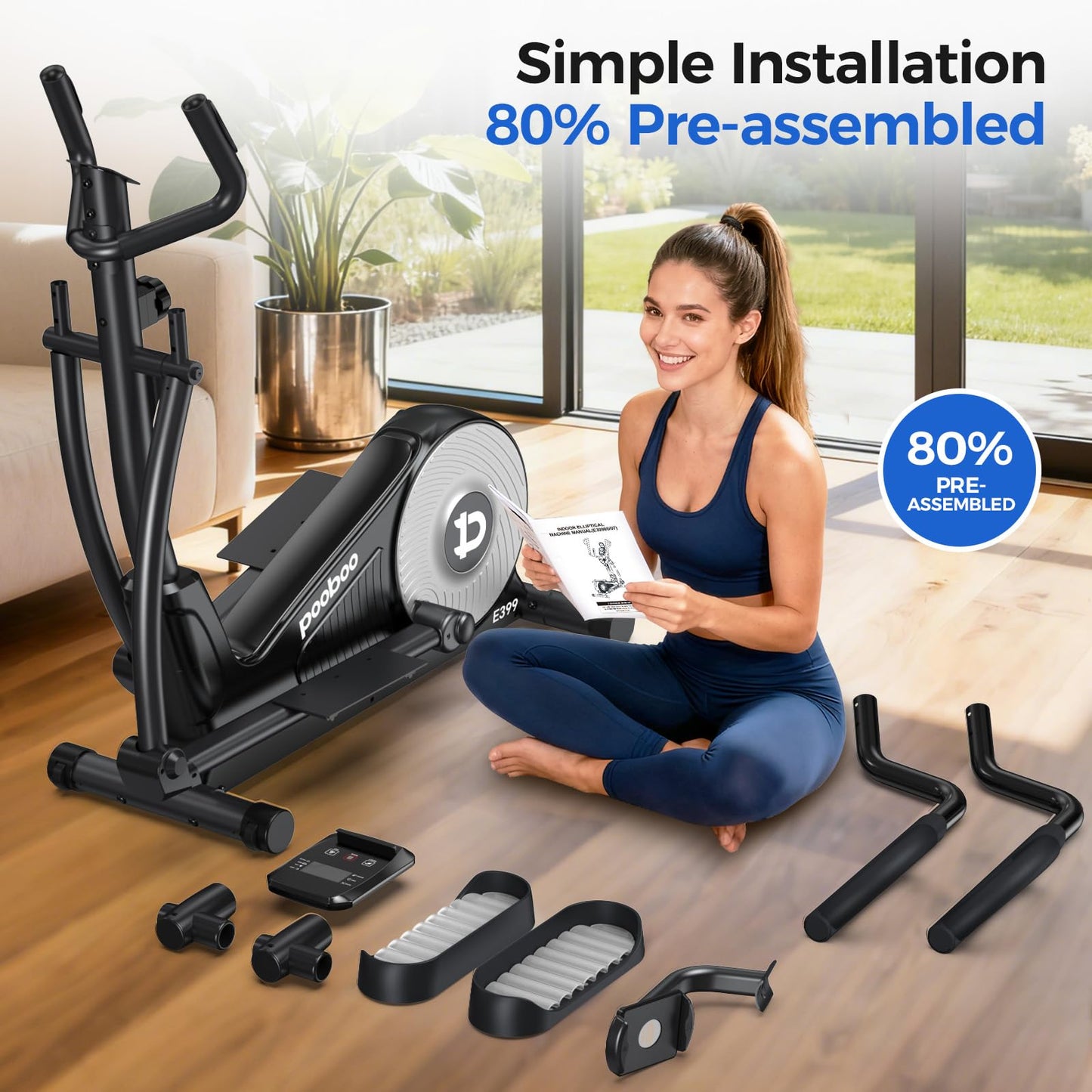 pooboo Elliptical Machine, Elliptical Exercise Machine with16-Level Resistance & Hyper-Quiet Magnetic Driving System, Elliptical Machine for Home with LCD Monitor&15.5IN Stride, 400LBS Weight Capacity
