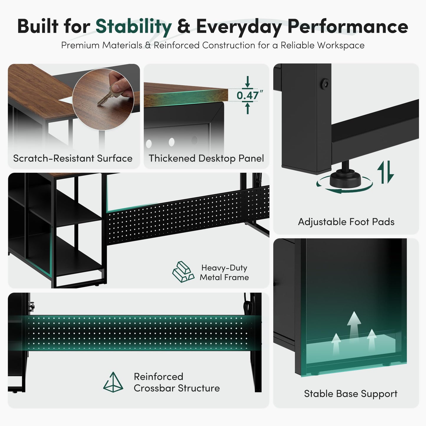 MALOL 70.3" L-Shaped Office Desk, Reversible L-Shaped Computer Desk with Power Outlet, Large Executive Desk with Locked File Drawers & Storage Shelves, Pegboard, Mobile CPU Stand, Modern Corner Desk