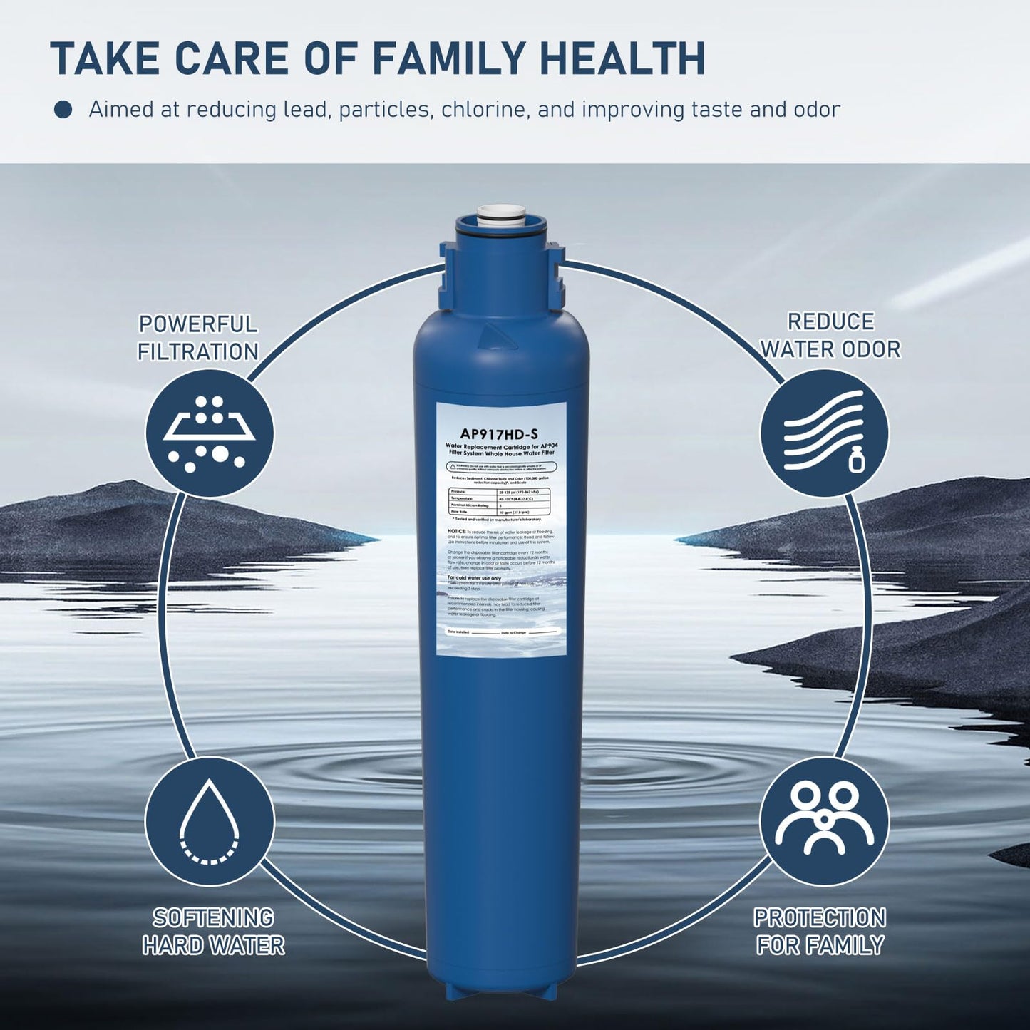 AP917HD-S AP904 Water Filter Replacement, Whole House Sanitary Quick Change Water Filter Cartridge Compatible with 3M Aqua-Pure AP917HD-S and AP904 System, Reduces Sediment, Odor, and Scale, Pack of 2