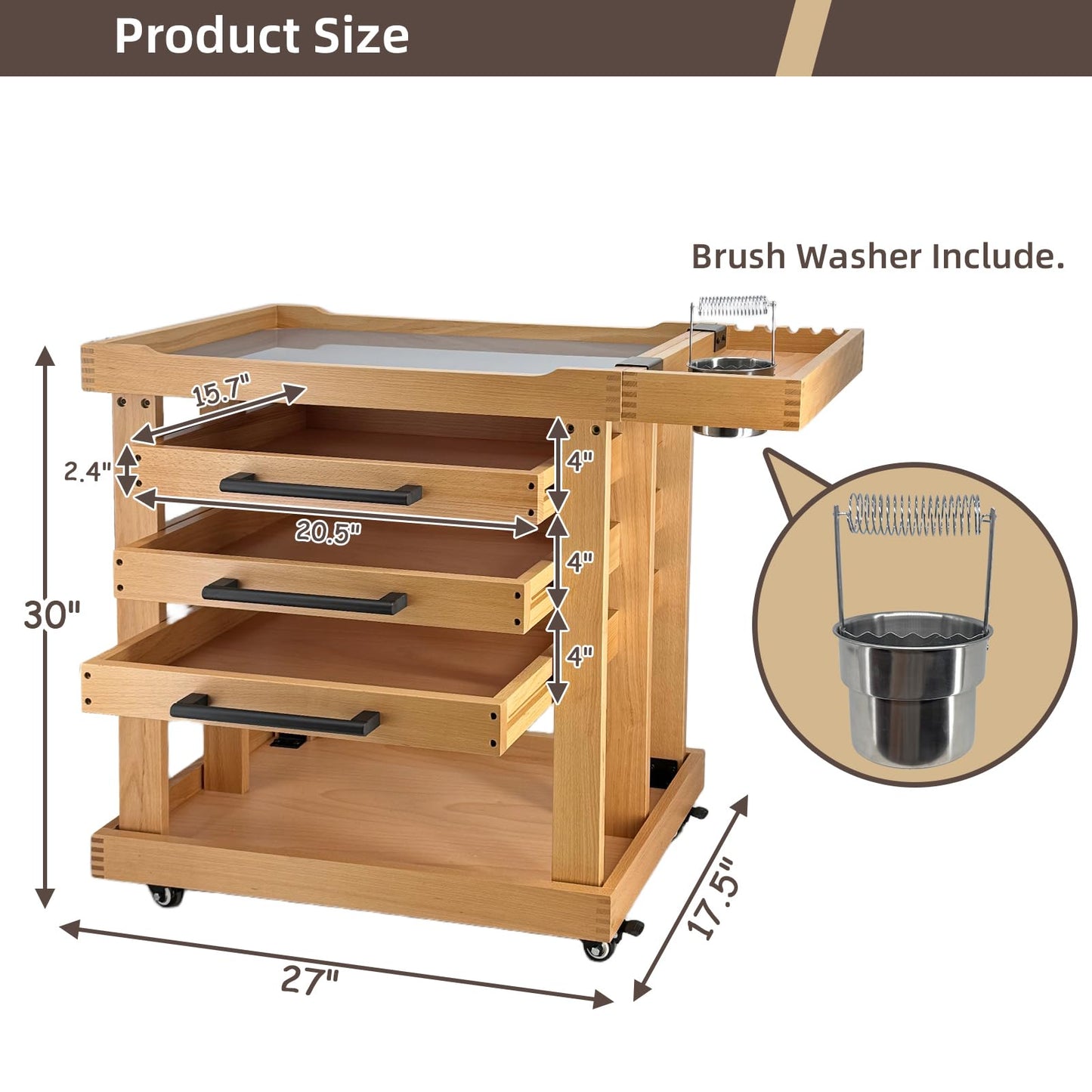 Stuelloaf Art Supplies Storage 5-Tier Cart, Beech Wood Rolling Cart