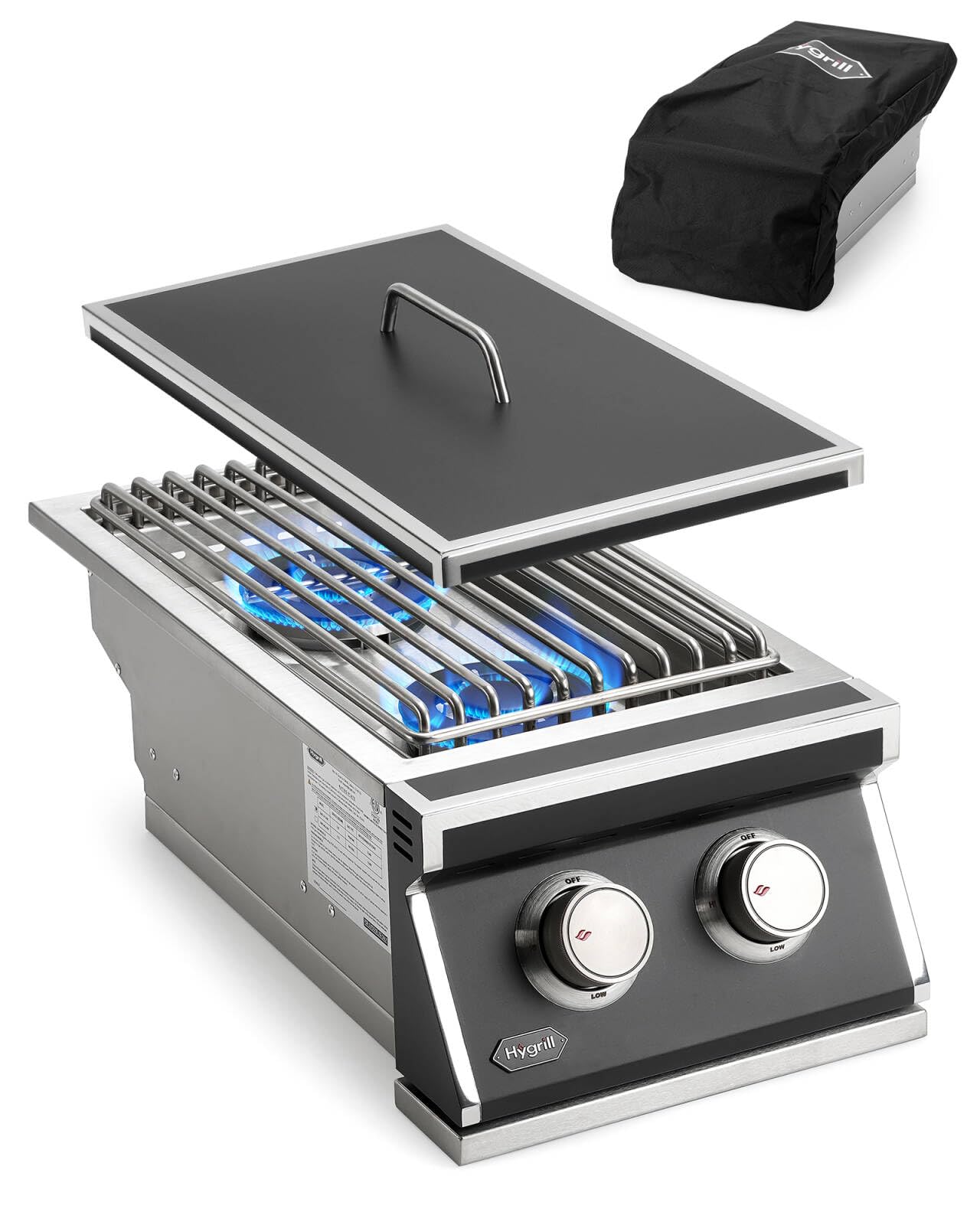 Stanbroil Hygrill Double Grilling Side Burners, 2 x 12,000BTU Liquid Propane Burners for Outdoor Kitchen, Duty Heavy 304 Stainless Steel Built-in Burner for Outdoor BBQ Grill Island, Black