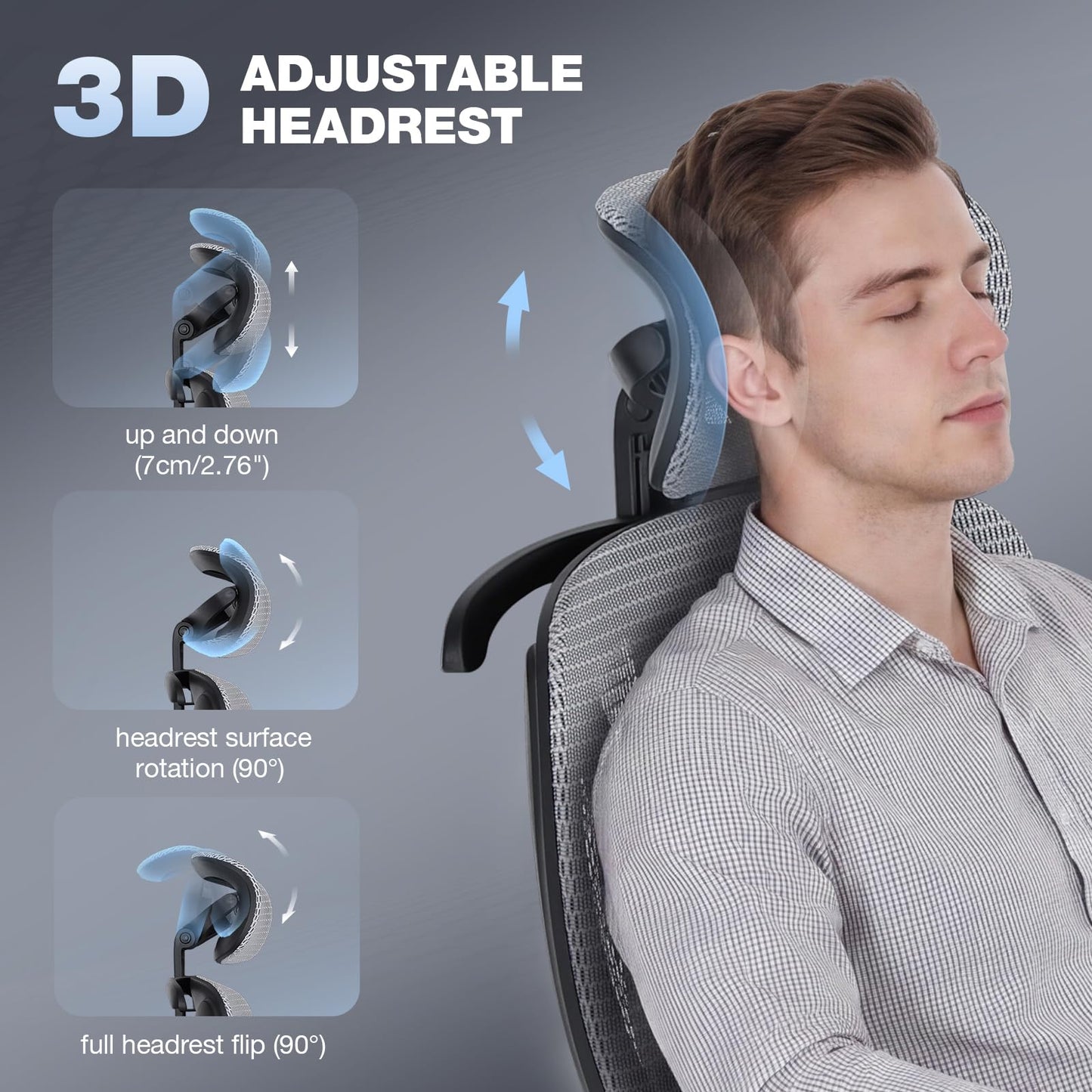 MALOL Ergonomic Office Chair, 400lbs High Back Mesh Desk Chair with 6D Armrests, 3D Headrest, Adjustable Lumbar Support, Seat Depth Adjustment, Tilt Lock, Metal Base & PU Wheels, Grey