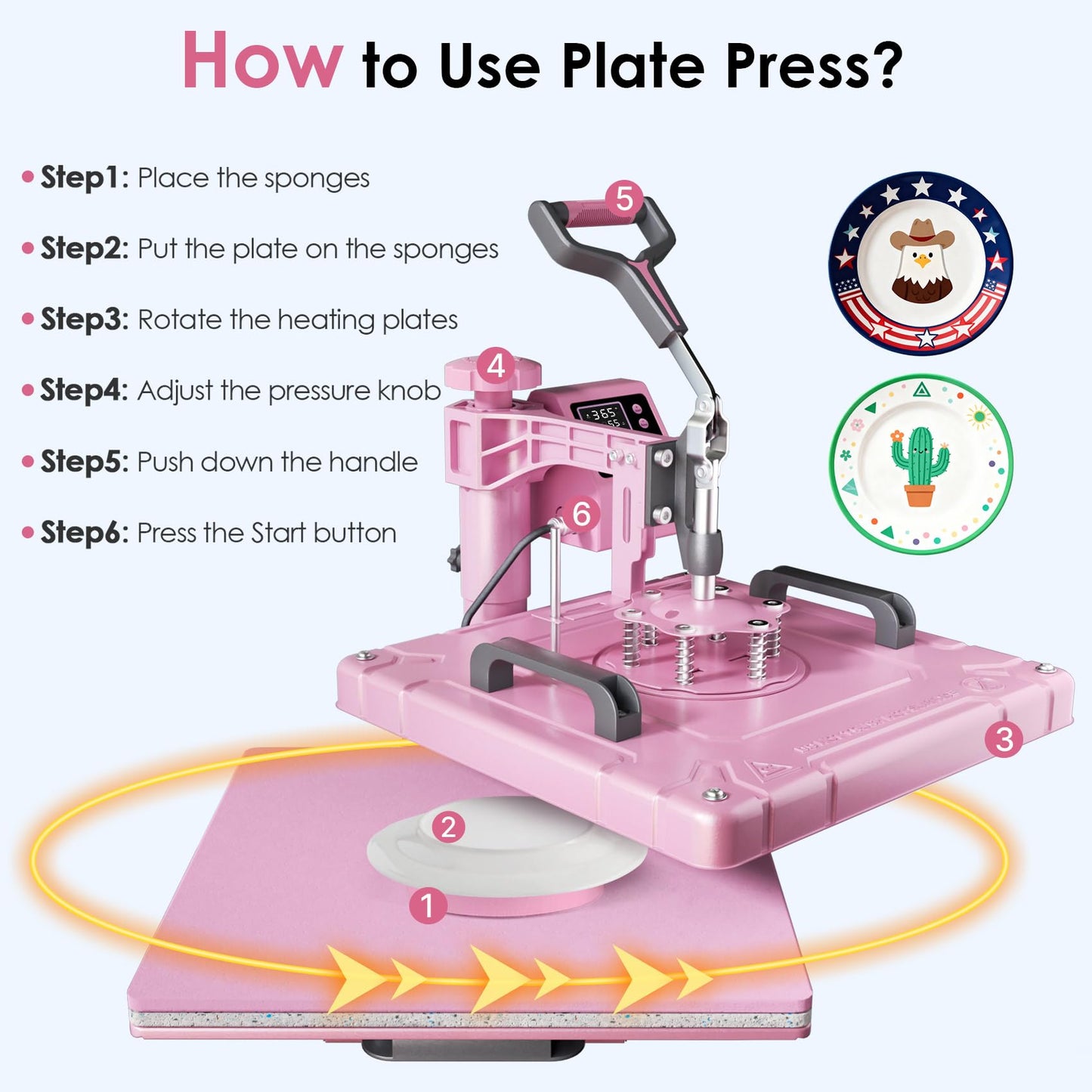 Seeutek 8 in 1 Heat Press Machine 15x15 Inch, Swing Away Digital Sublimation Heat Transfer Press with 20oz & 30oz Tumbler Attachments for T-Shirts, Mugs, Hats & Plates, Pink