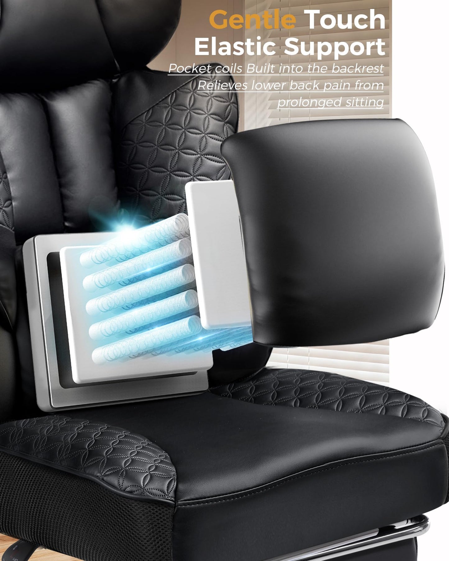 COMHOMA Big and Tall Office Chair Heavy Duty Gaming Chair with Deluxe Embossing Leather High Back Wider Ergonomic Computer Chair with Foot Rest 150°Reclining Pocket Spring Lumbar Support