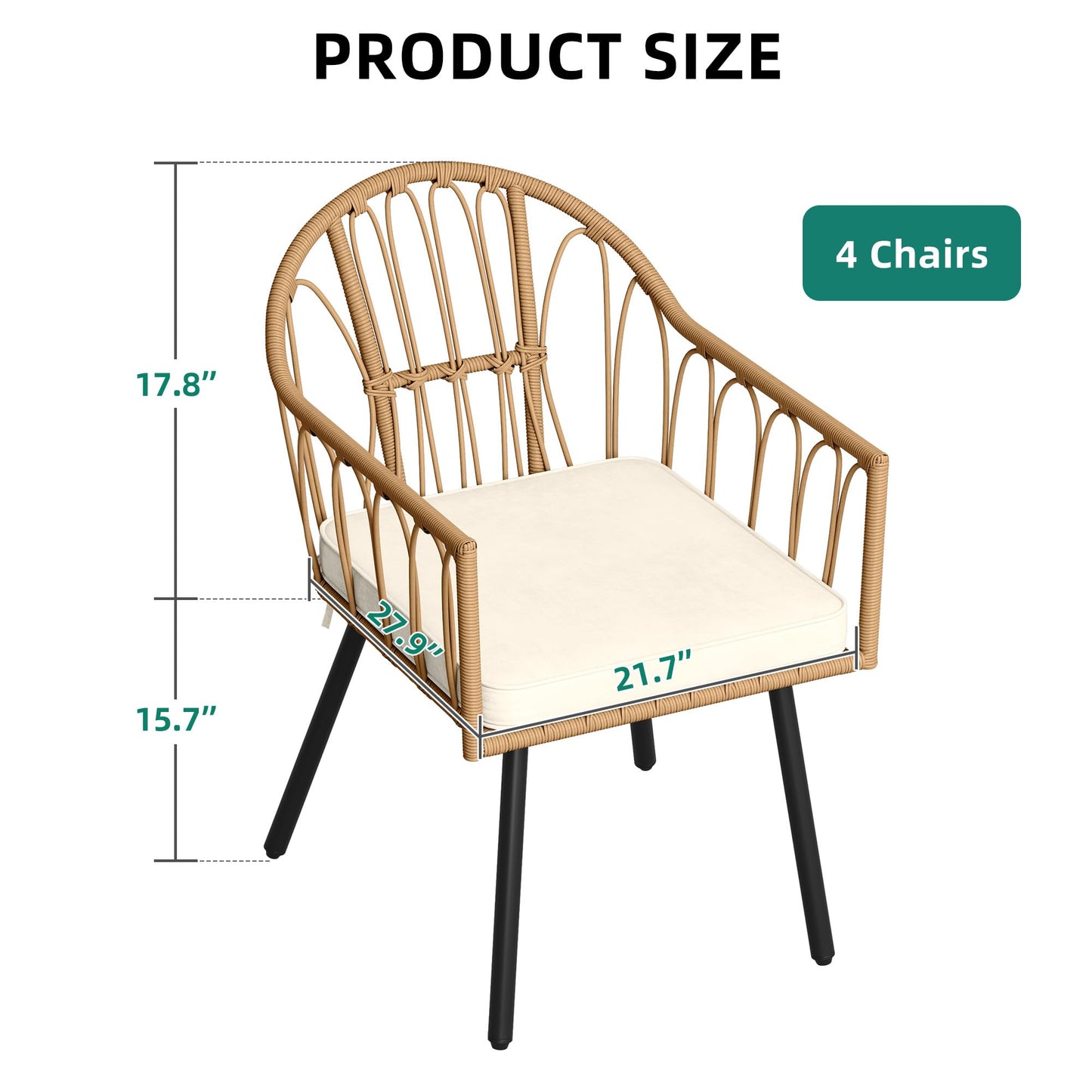 YITAHOME 4 Pieces Rattan Wicker Dinning Chairs, Outdoor Indoor Patio Furniture Set with Cushion and Curved Back All Weather Bistro Chair for Garden Backyard Porch Poolside Restaurant (Beige)