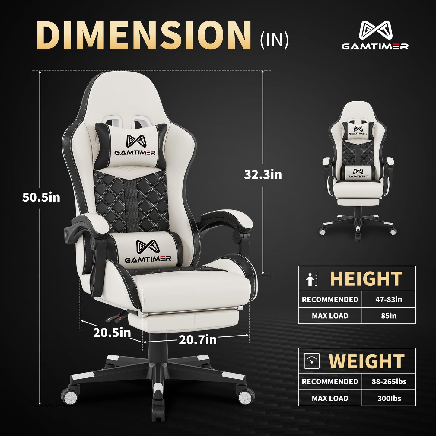 Gaming Chair, 400 lbs Adult Chair, High Back Computer Chair with Footrest and Linked Armrests, Office Video Game Chair with Lumbar Support (White)