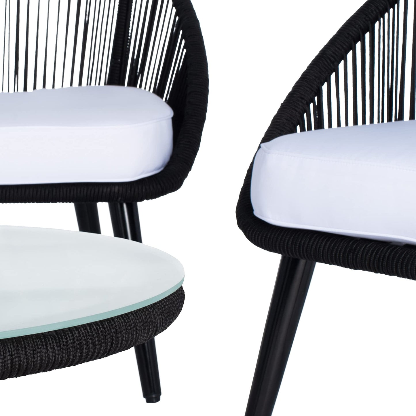 SAFAVIEH Outdoor Collection Halcott Black Rope/White Cushion 4-Piece Conversation Patio Set