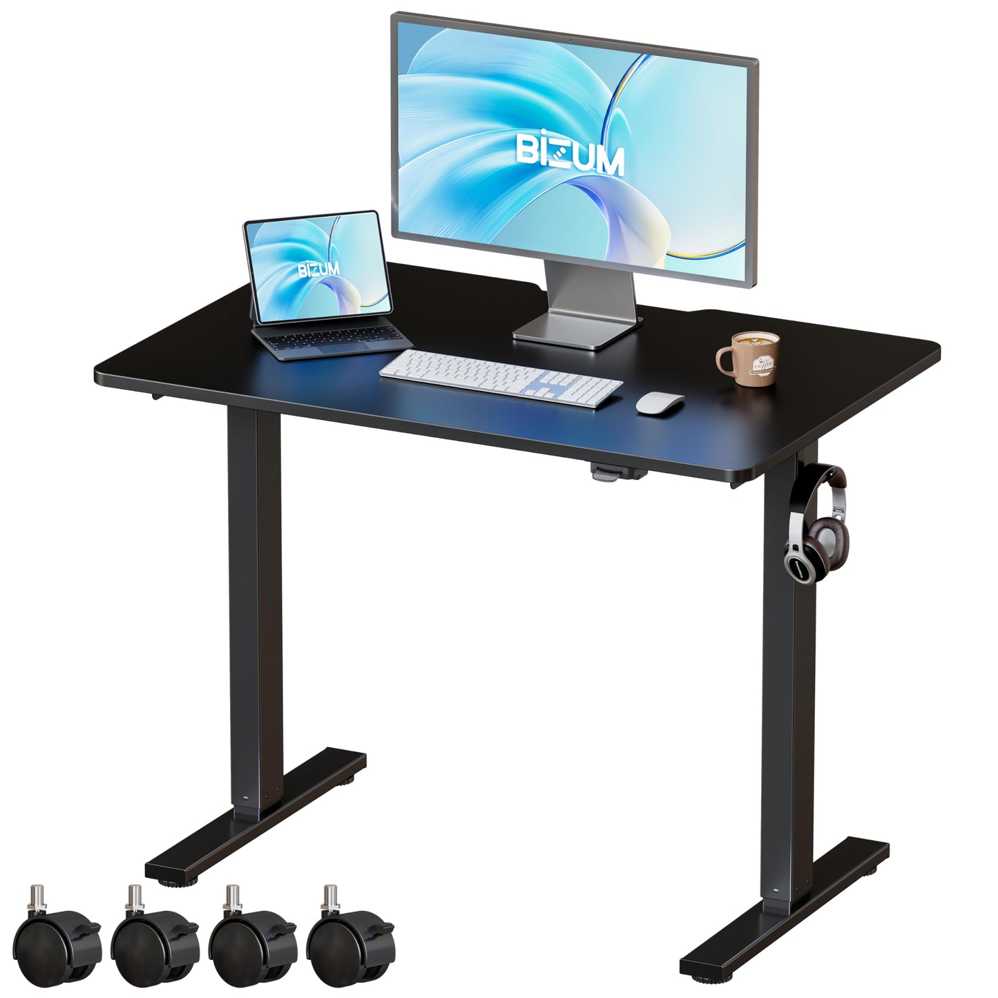 BIZUM 39.4" Small Electric Standing Desk Height Adjustable, Whole Piece Stand Up Computer Desk Work Study Writing Gaming Desks for Home Office Black