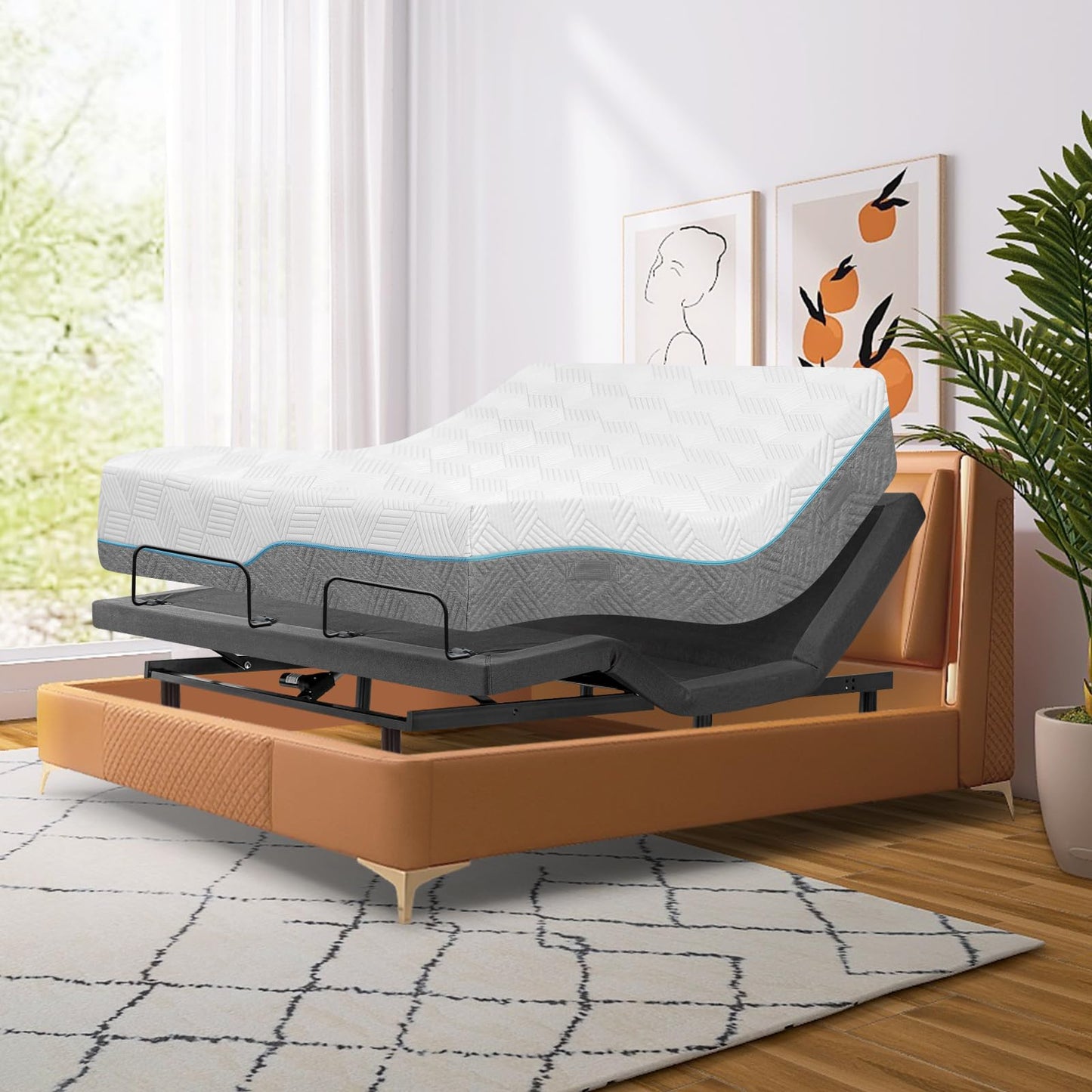 Queen Adjustable Bed Base with Mattress, 14 Inch Gel Memory Foam Two-Side Medium-Firm/Firm Mattress in Box, Updated Adjustable Bed Frame with Thickened Foam Frame, Wireless Remote, Electric Smart Bed