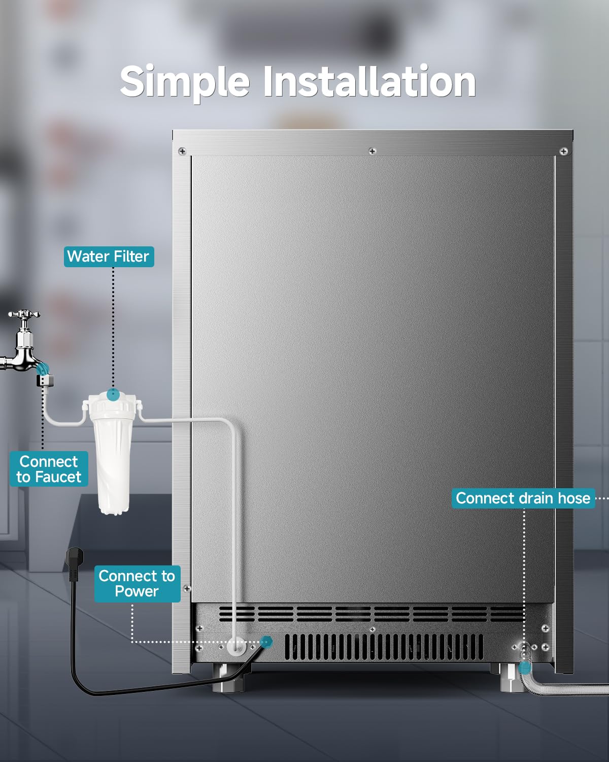 EUHOMY Commercial Ice Maker, 300lbs/24H, Stainless Steel Under Counter Freestanding Ice Machine with Water Filter, 44lbs Storage Capacity, 126 Cubes in 8-12 Mins for Home/Bar/Cafe/Restaurant