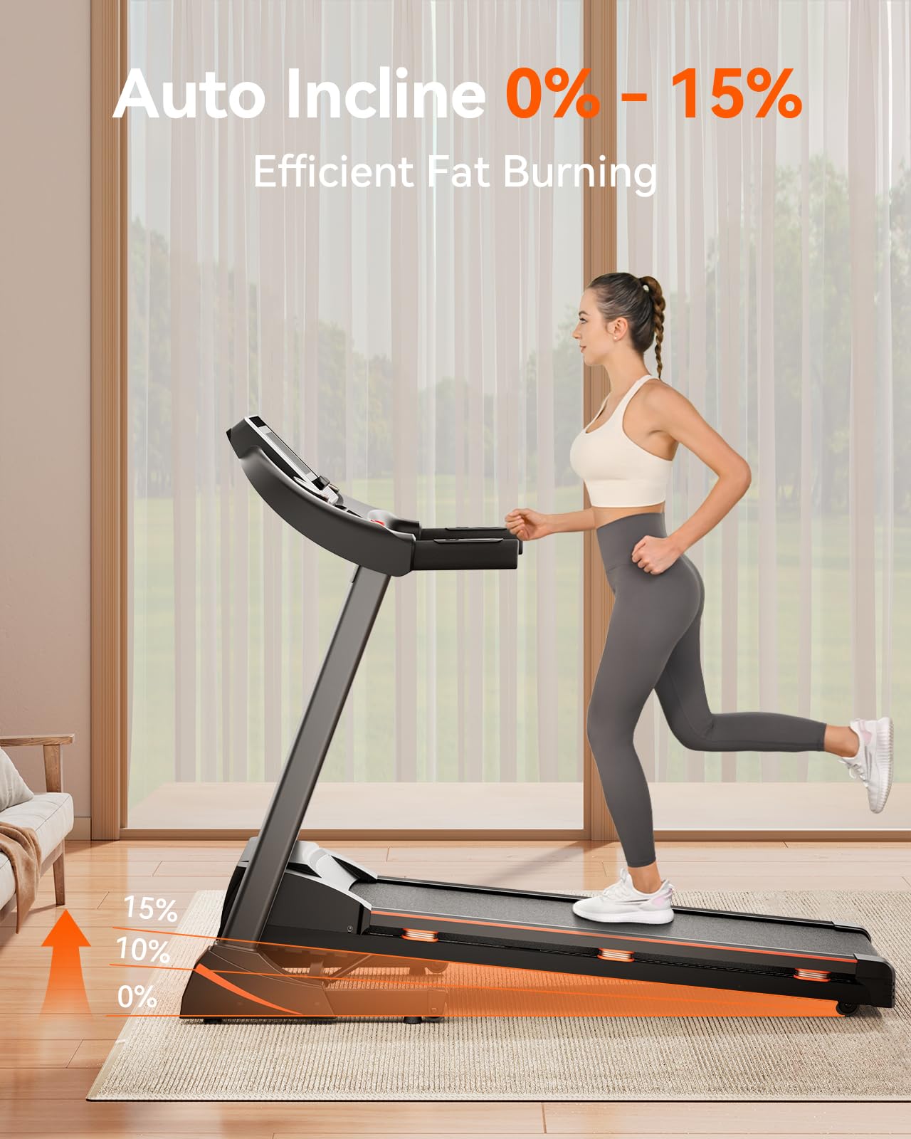 Renestar Treadmills for Home, Treadmill with Auto Incline, Folding Treadmills for Running Walking, 300LBS Weight Capacity, Max Speed 10MPH, Bluetooth Speaker, Pulse Monitor
