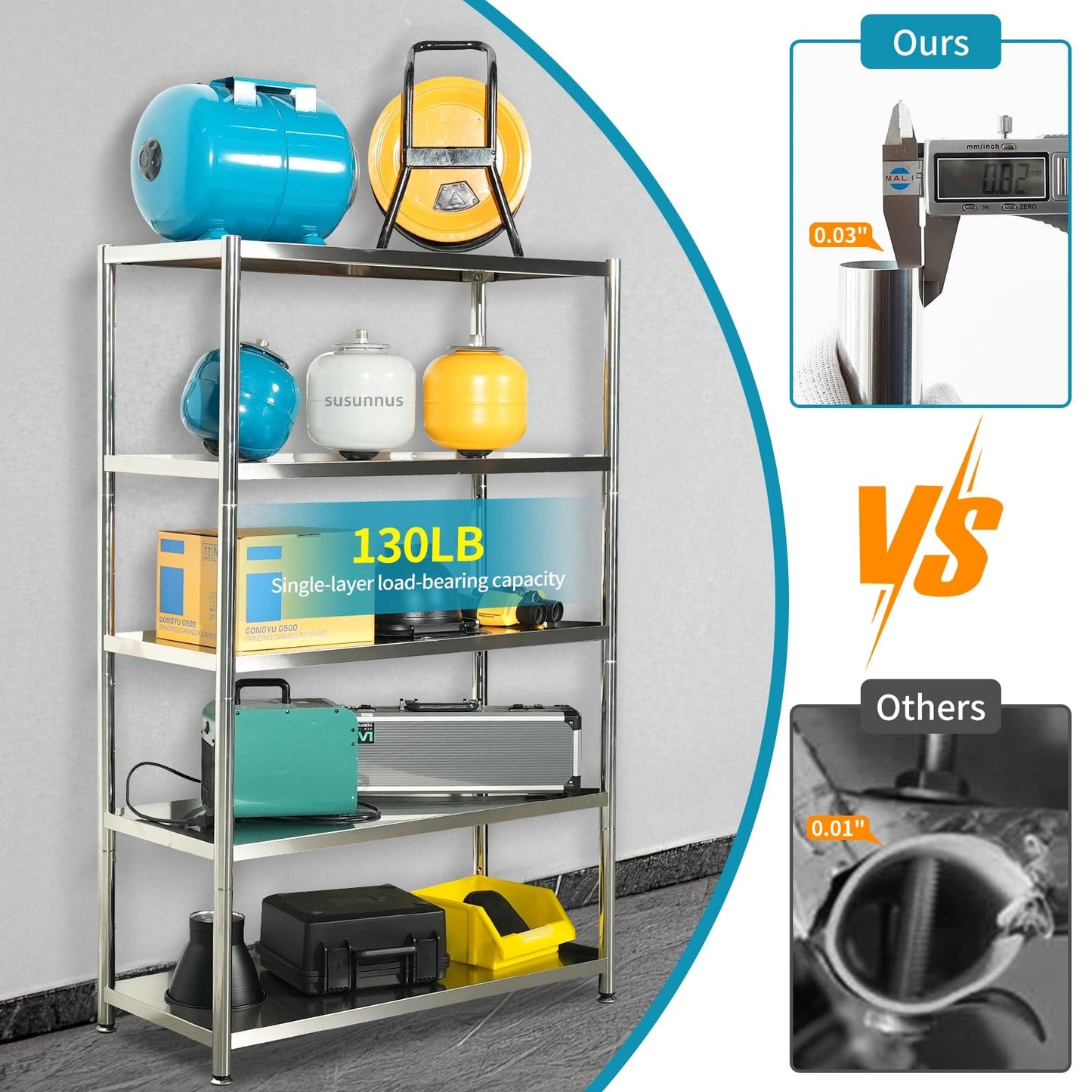 susunnus Stainless Steel Shelves,for Kitchen,Warehouse,35.8 * 15.8-5Tier