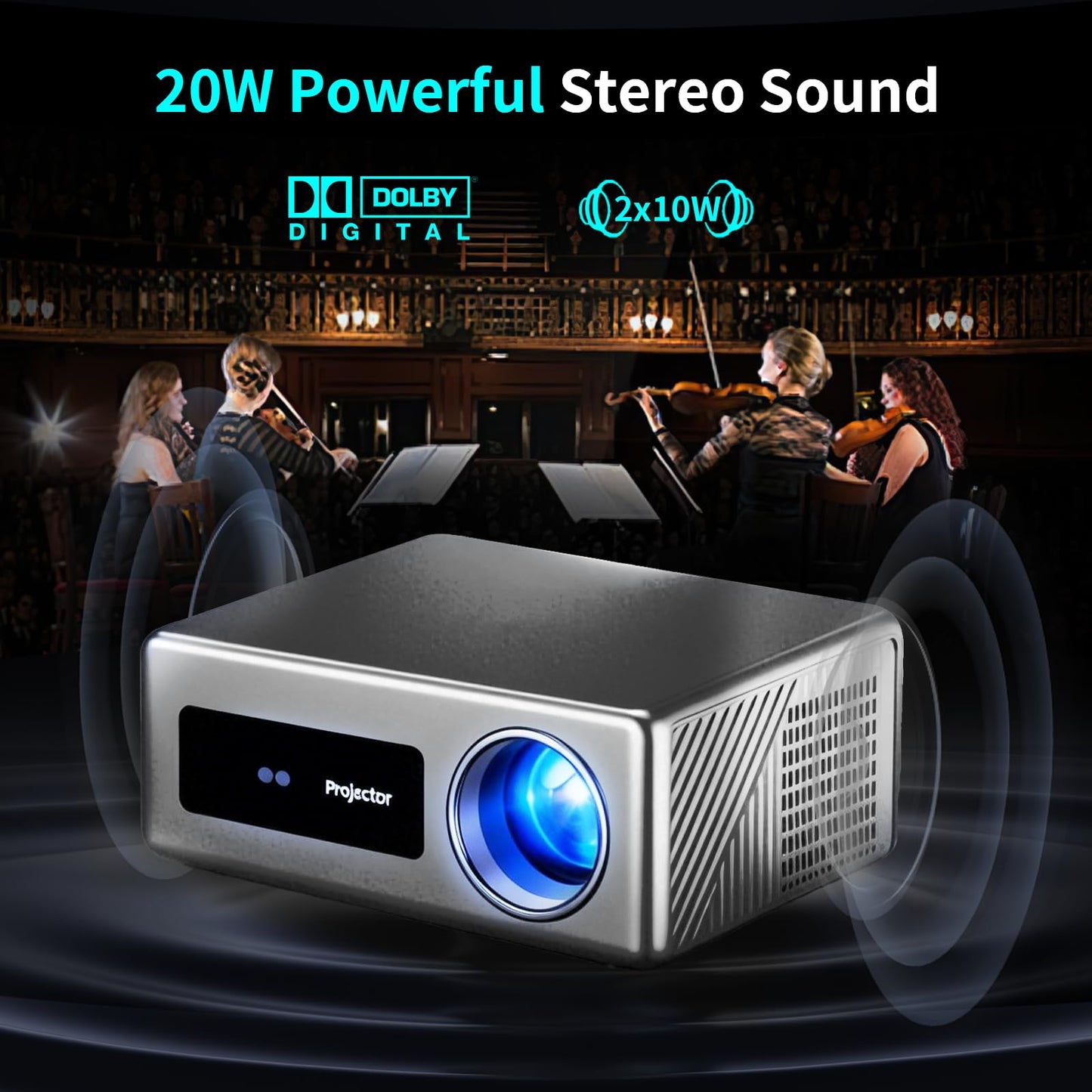 Smart TV Movie Projector , (Official licensed Netflix) 2000 ANSI 1080P Mini Portable Projector Proyector with WiFi and Bluetooth for Home Cinema, Supports 4K ,Auto Focus & Keystone.