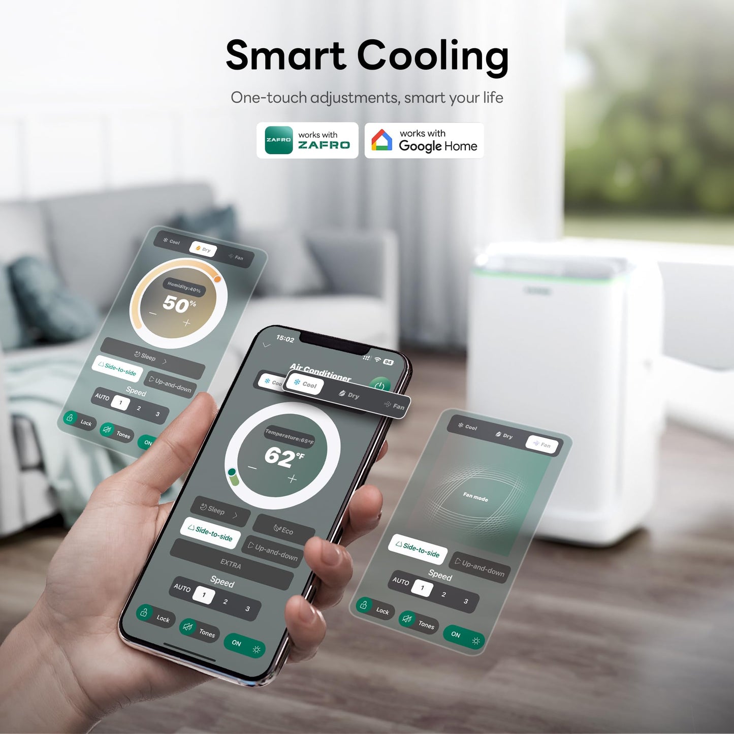 ZAFRO Smart Inverter Portable Air Conditioners, 16000 BTU (12000 BTU SACC) Dual Hose Portable AC Unit with Energy Saving/Ultra Quiet(42dB)/Drainage-free Cooling/APP/Remote for Multi-Scenario Use