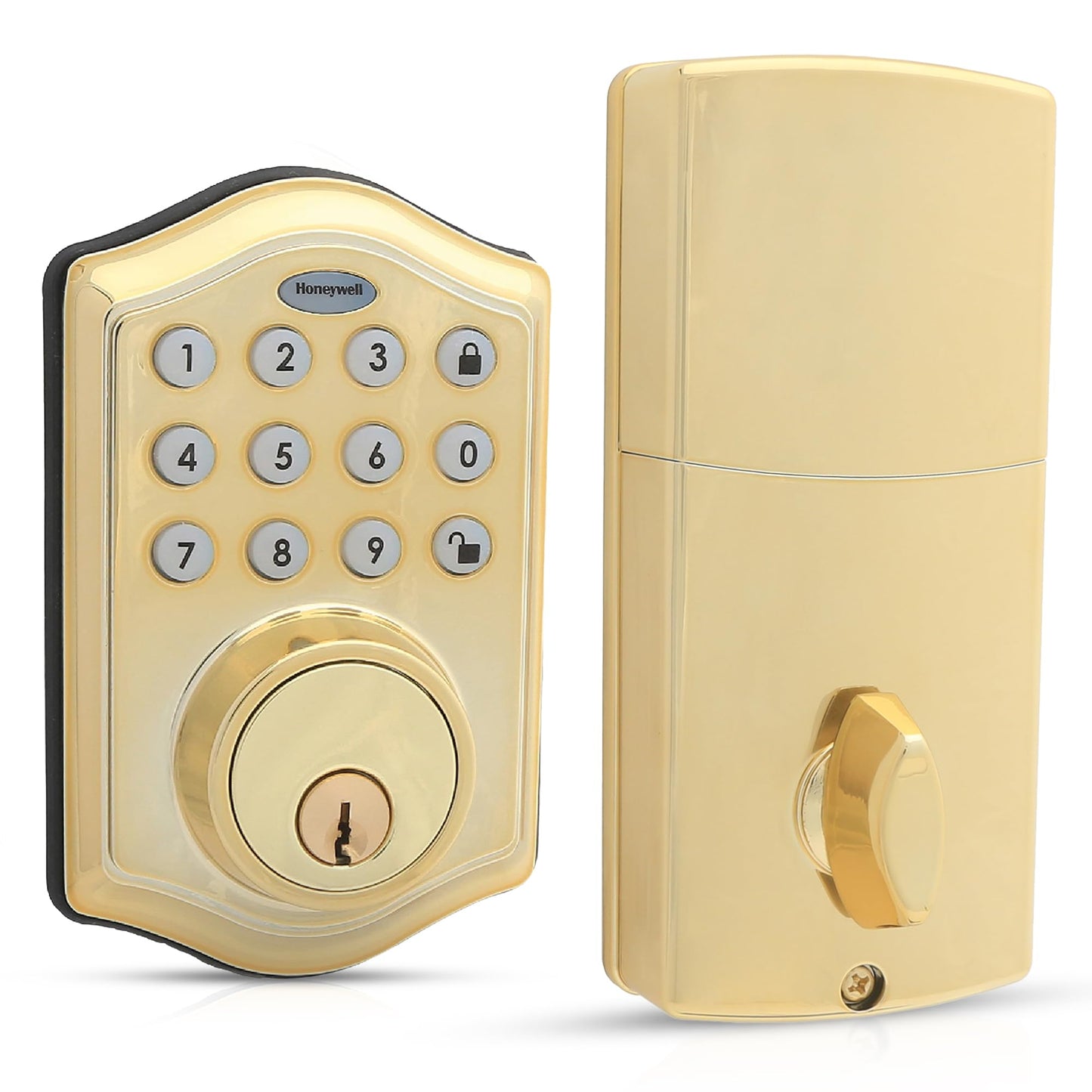 Honeywell Safes & Door Locks - Keyless Entry Door Lock with Smart Electronic Keypad Deadbolt - Easy Installation & 50 Different User Pin Codes - Auto Lock - Polished Brass - 2.9 x 2 x 6.2 in - 8712009