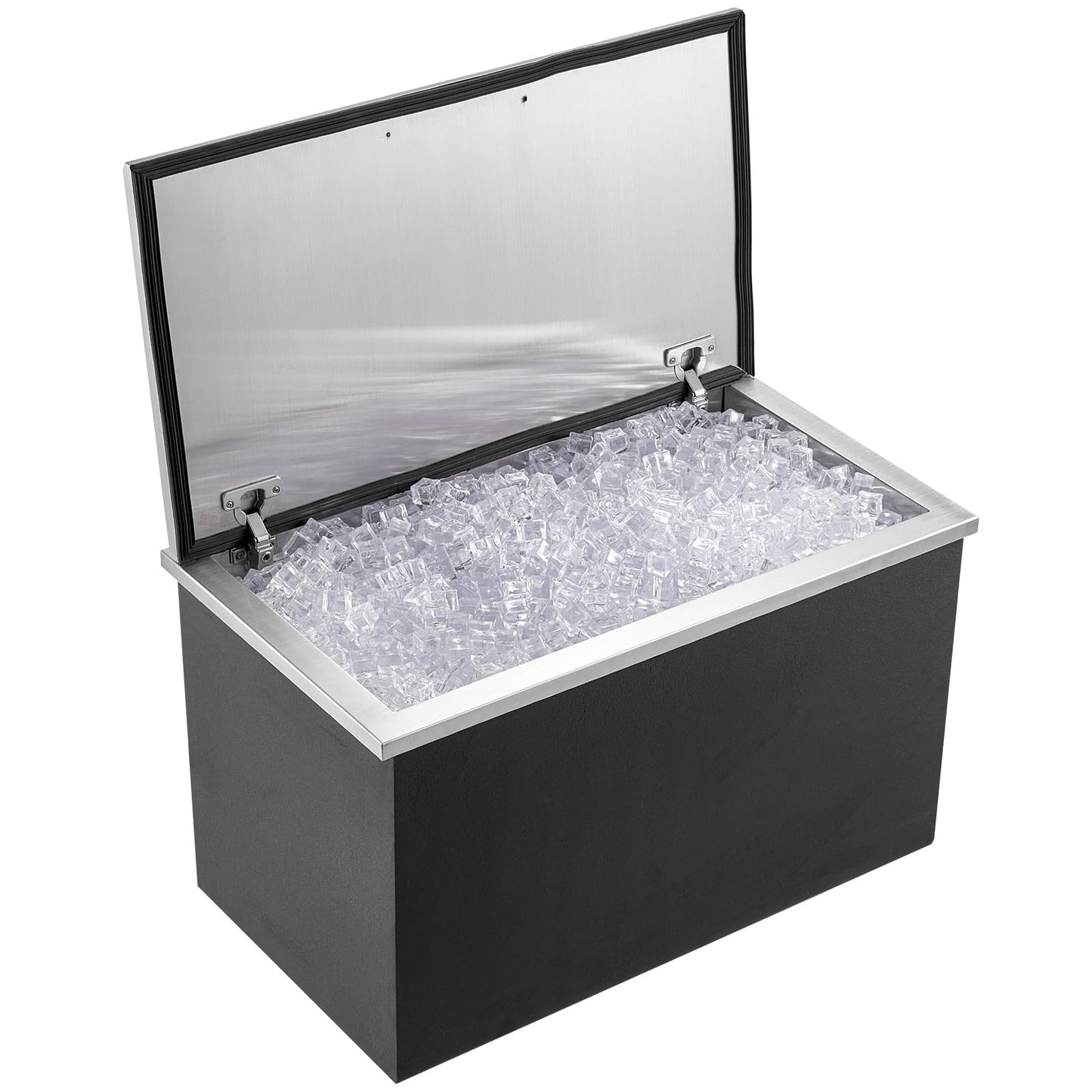 VEVOR Drop in Ice Chest, 24" L x 20" W x 15" H Stainless Steel Ice Cooler, Commercial Ice Bin with Hinged Cover, 40 qt Outdoor Kitchen Ice Bar, Drain-Pipe and Drain Plug Included, for Cold Wine Beer