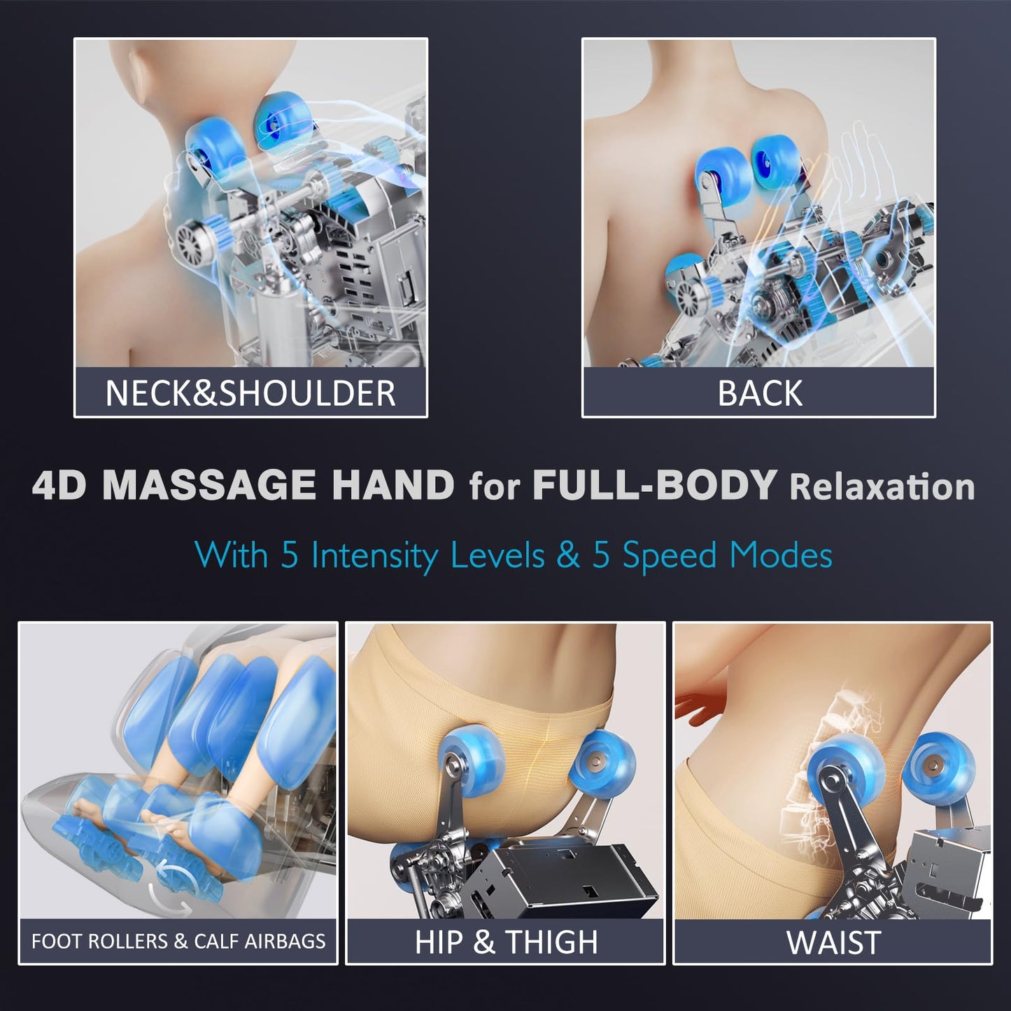 4D Massage Chair Full Body Zero Gravity Heated Recliner with Body Scan, 55" SL-Track & Stretch, 40 Airbags - Shiatsu, Knead, Foot Rollers, Voice & APP Control, 15 Auto Modes & 9 Techniques (Black)