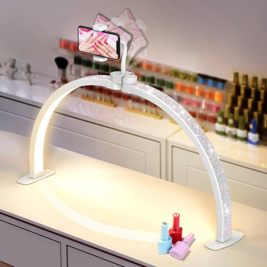 Yokilly Half Moon Nail Desk Lamp - 23in Foldable with Phone Holder, 3 Color Modes, 10 Brightness Levels, Small, Crystal Diamond