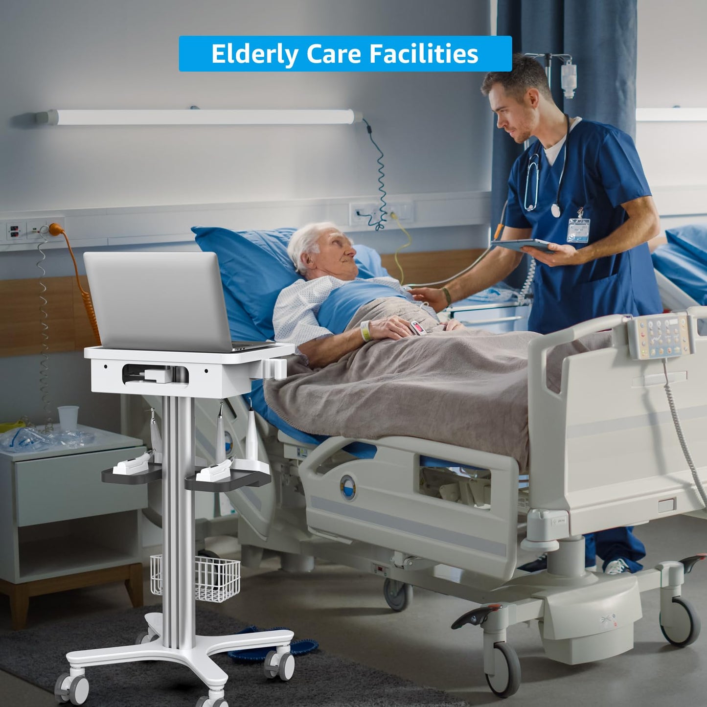Medical Trolley Cart with Laptop Tray, Mobile Dental Clinic Workstation with Oral Scanner Holder for Hospitals Beauty Salon and Labs