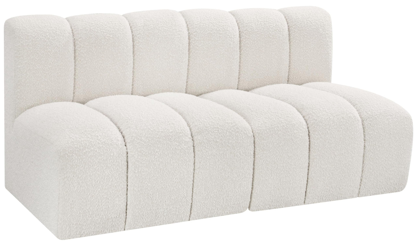 Meridian Furniture 102Cream-S2A Arc Collection Modern | Contemporary Modular Sofa with Rich Cream Boucle Fabric, Deep Channel Tufting, Modular Design, 60" W x 31" D x 30" H, Cream