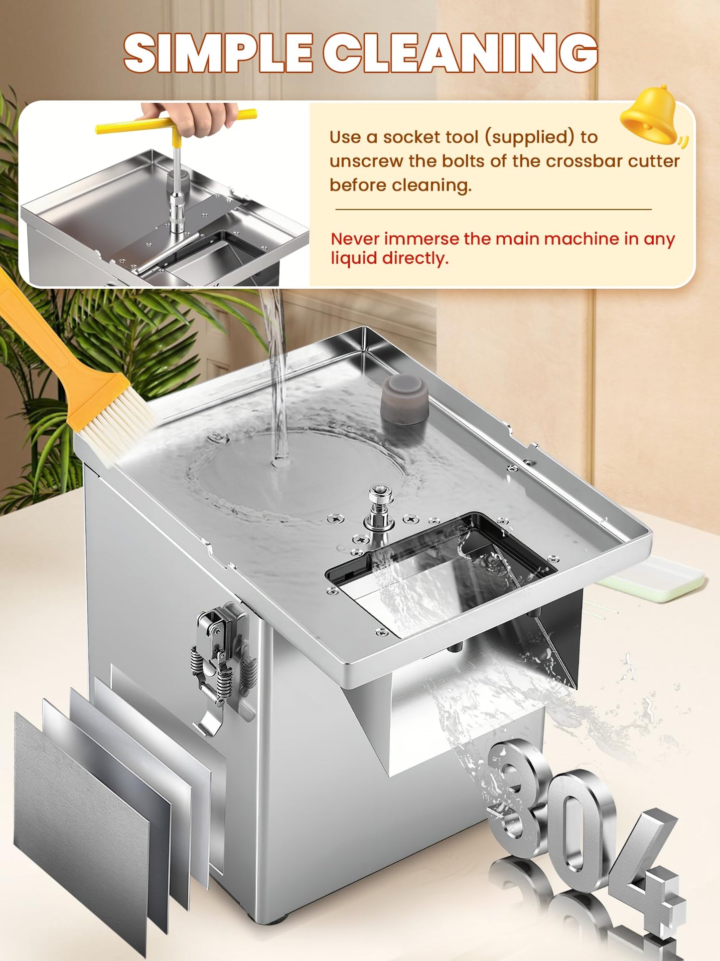 NEWTRY 4 in 1 Commercial Vegetable Processor Electric Veggie Fruit Slicer Dicer Shredder & Strip Crinkle Cutter All Stainless Steel 110volt 200W
