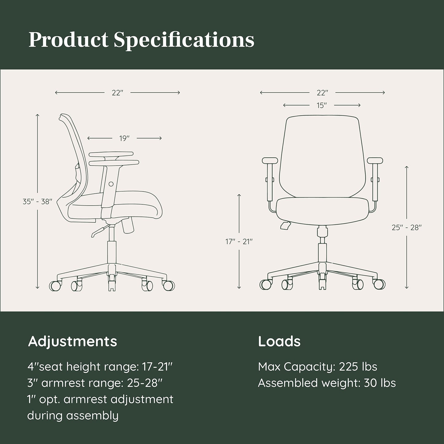 Branch Daily Chair - Computer Office Chair with Swivel, Lumbar Rest, and Adjustable Armrests - Sustainable, Stylish Mesh, & Adjustable Armrests - Comfortable Seating for Improved Posture - Green