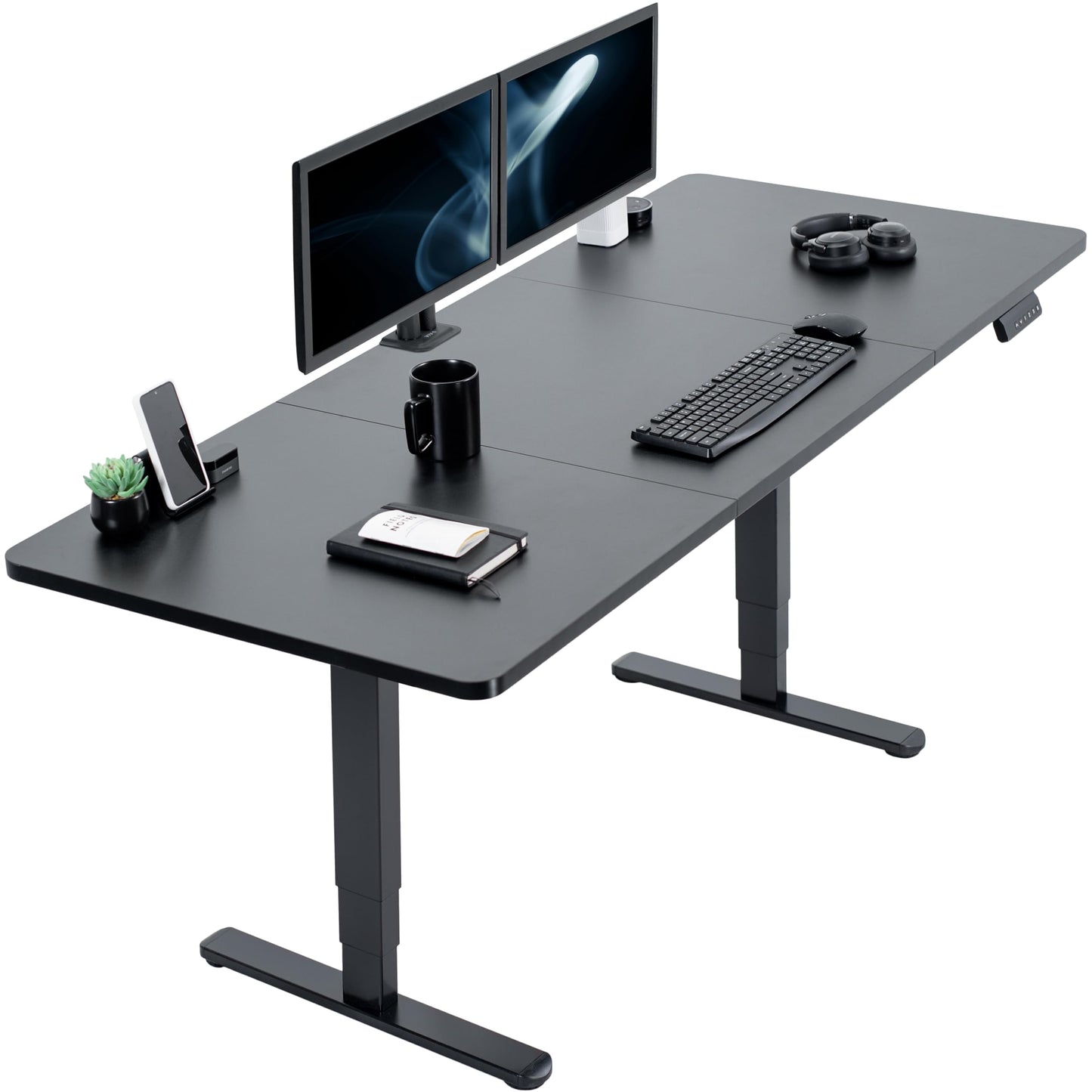 VIVO Electric 71 x 30 in Dual Motor Sit Stand Desk, Memory Height Adjustment, 2B Series, Black Top Black Frame, DESK-KIT-2B7B