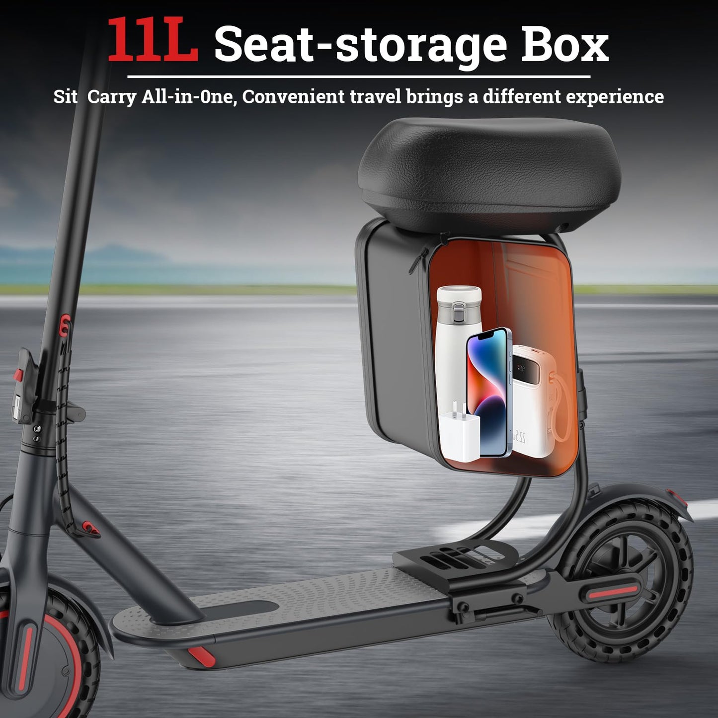 Qlaway 8.5" E Scooter for Adults 19 MPH 350W Motor 187.2WH Battery, Motorized Scooter Up to 15 Miles Range, Foldable, Bearing 265 LBS/APP Control with Seat