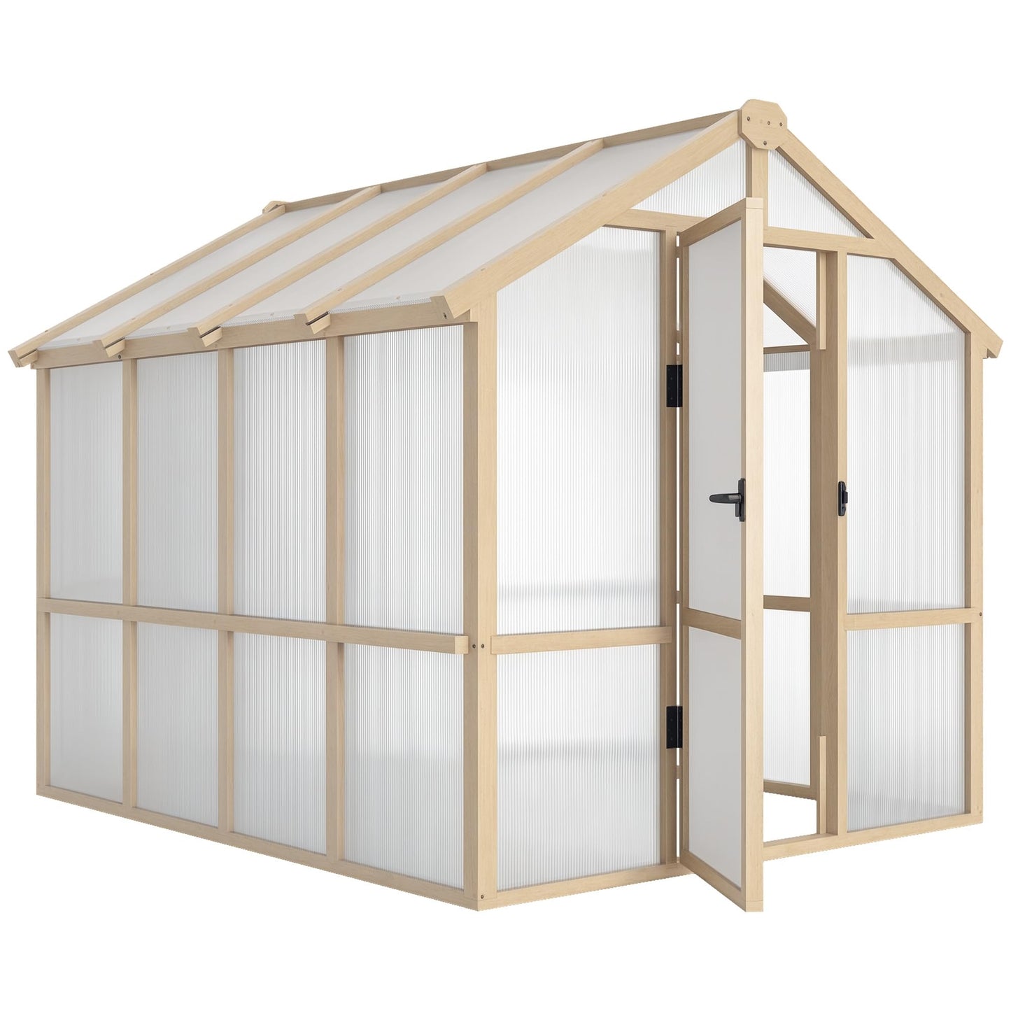 Outsunny 6.6' x 8' Walk-in Polycarbonate Greenhouse with Thickened Panels, Wooden Greenhouse with Lockable Door, Roof Vent for Outdoors, Winter Sunroom for Patio Backyard Garden, Brown