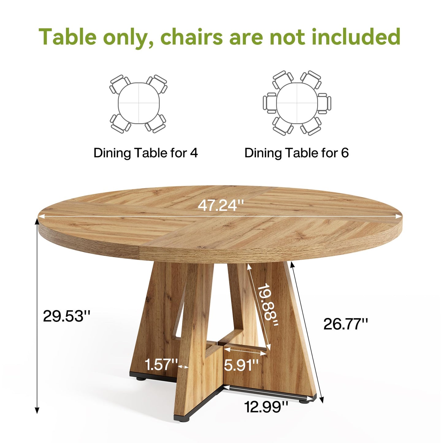 LITTLE TREE Round Dining Table for 4-6 People, 47 Inches Dining Room Table with Wooden Pedestal Base, Modern Dinner Table, Circle Kitchen Tables for Dining Room, Kitchen, Living Room(Table Only)