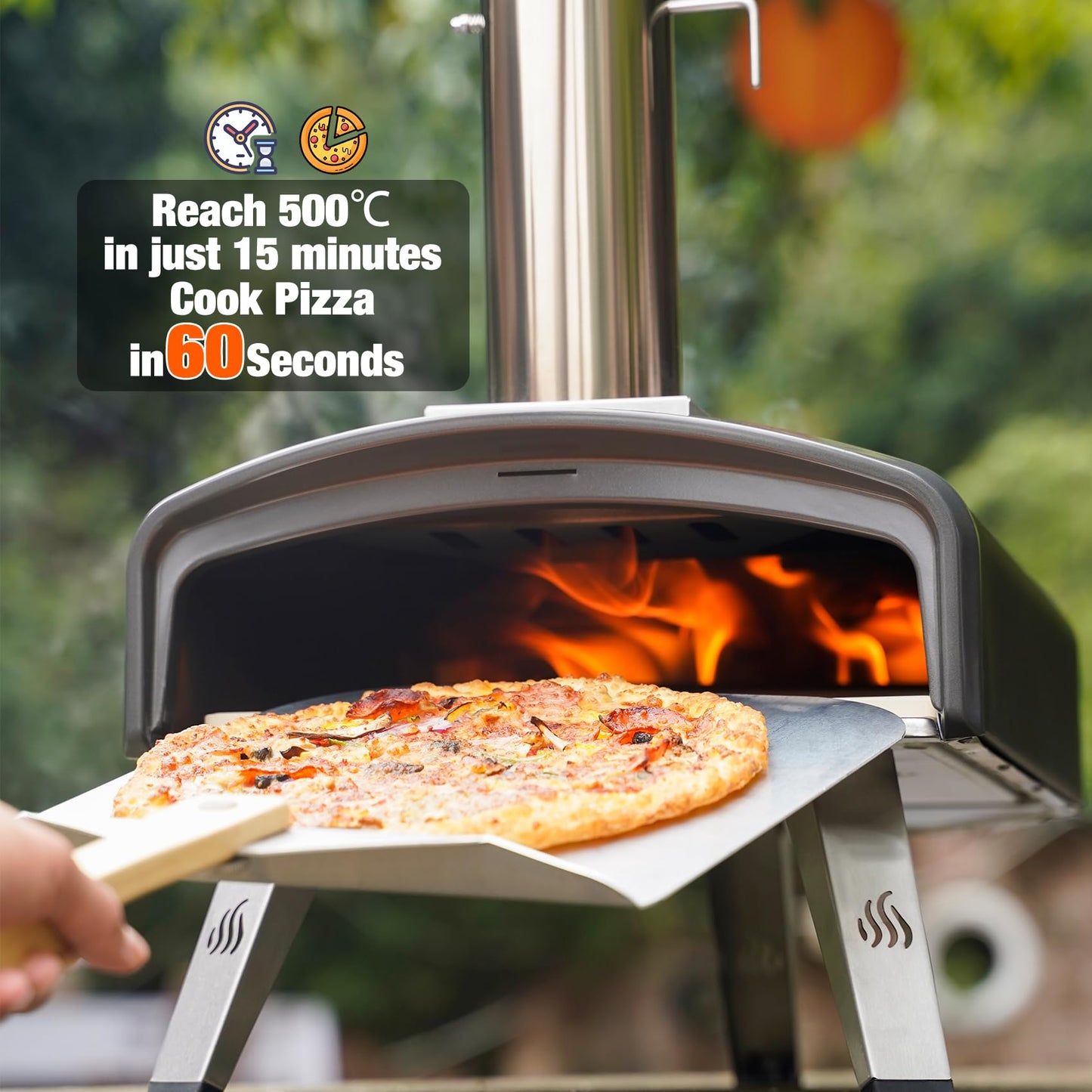 Mimiuo Outdoor Pizza Oven 12“ Wood Charcoal Fired Pizza Oven with Square Pizza Stone, Portable Pizza Stove for Outside Backyard Camping Picnics