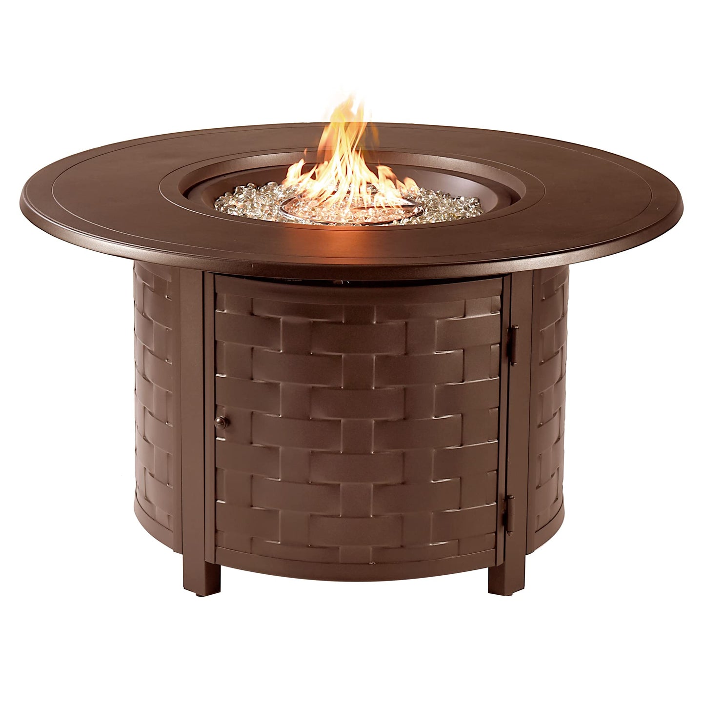 Oakland Living Round 44 in. x 44 in. Aluminum Propane Fire Pit Table with Glass Beads, Two Covers, Lid, 57,000 BTUs in Brown Finish