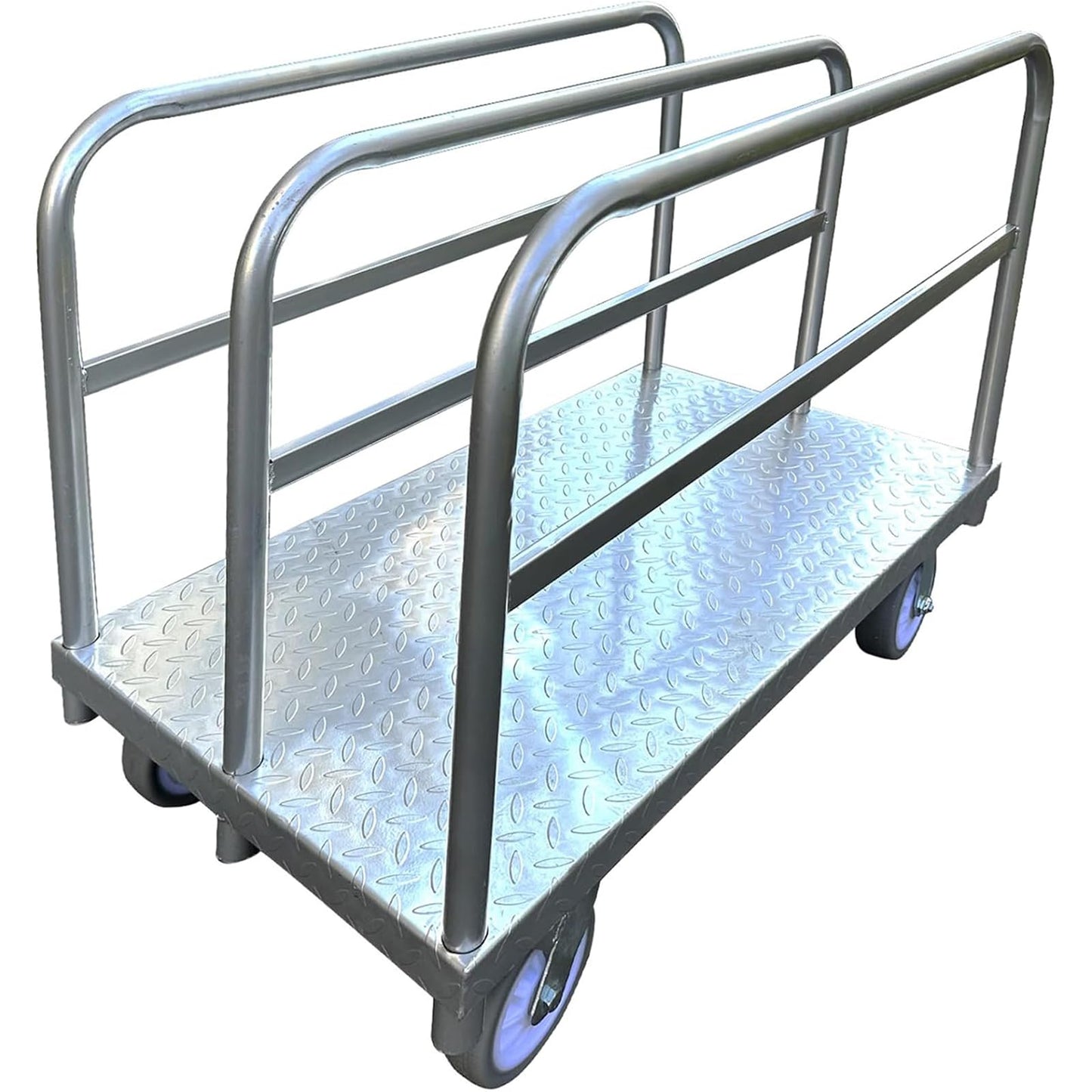 Heavy Duty Lumber Drywall Dolly, Steel Panel Truck Cart Platform Truck, 6" Swivel Brake Casters, 3 Side Handrails, Hold up to 2000lbs (39" x 24")