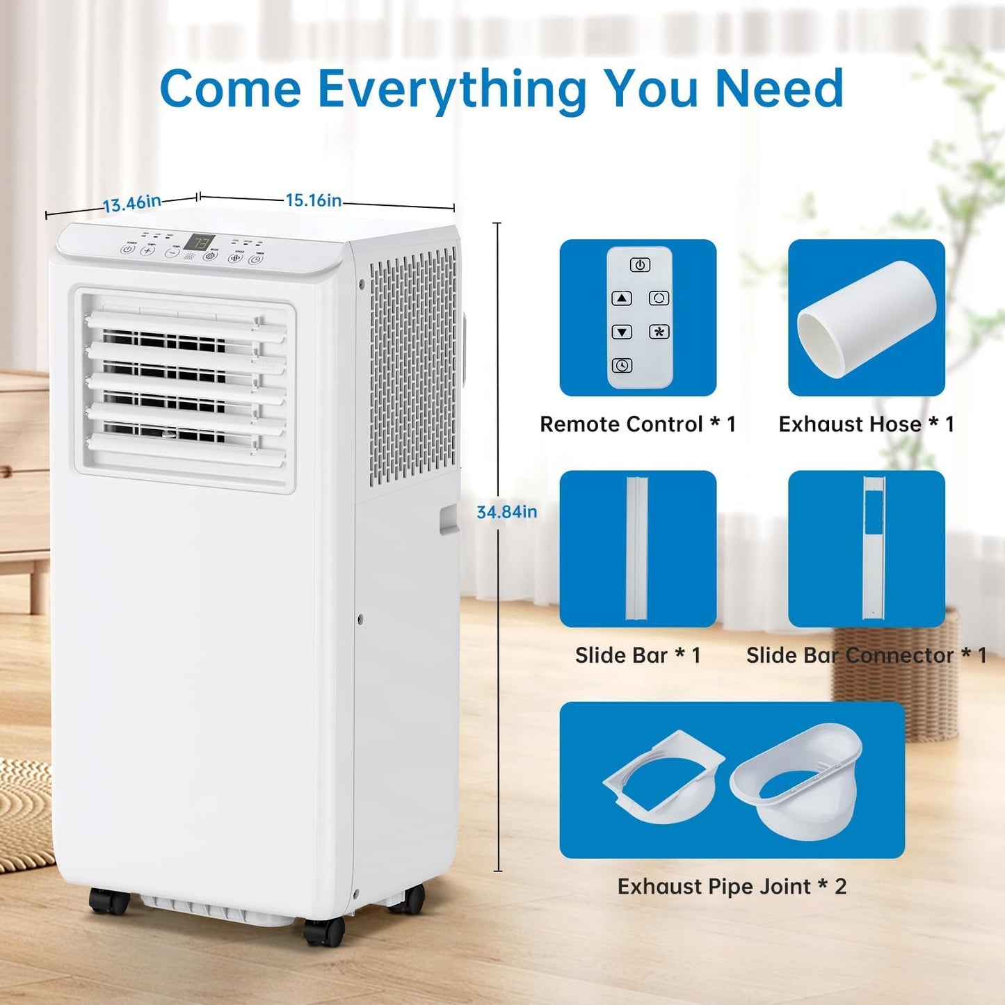 10000 BTU Portable Air Conditioners, 3 in 1 Cools 600 Sq.Ft, Quiet AC with Fan & Dehumidifier, LED Display, Remote & 24H Timer, for Bedroom/Dorms/Apartments, Window Kit Included