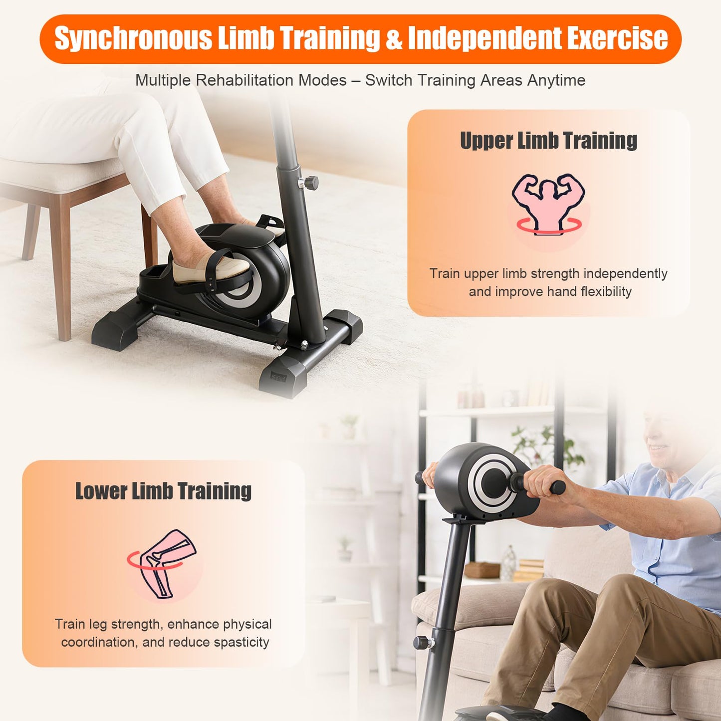 RECOVIONMotorized Arm and Leg Exercise Bike, Electric Pedal Exerciser with LCD Touchscreen, Dual Motor Upper & Lower Limb Trainer, Adjustable Height for Seniors Home Exercise