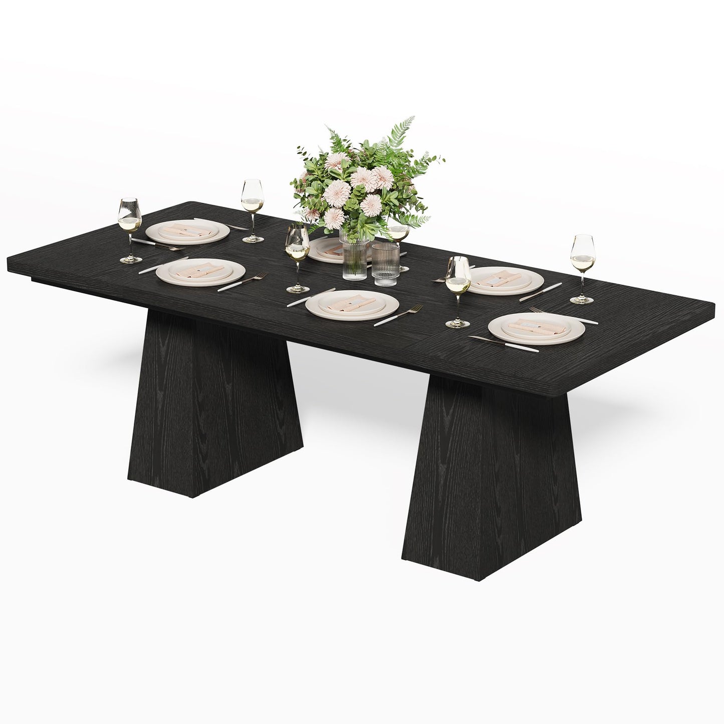 LITTLE TREE Dining Table for 4-6 People, Wooden Table, Rectangle Furniture with Heavy Duty Legs, Modern Kitchen Table for Home, Dining Room, Black
