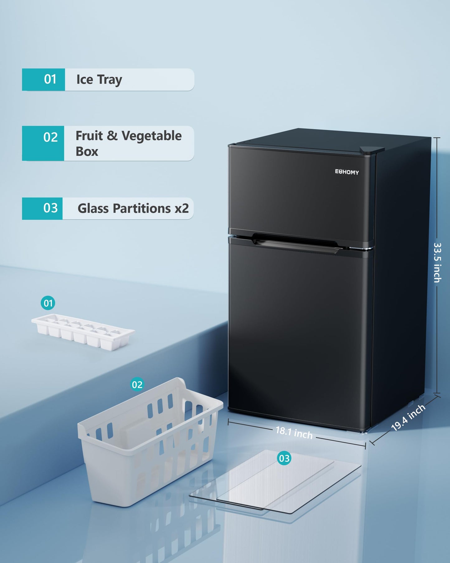 EUHOMY Mini Fridge with Freezer, 3.2 Cu.Ft Mini Refrigerator, Dorm Fridge with 2 Door For Bedroom/Apartment/Office-Food Storage Cooling Drink, New Black