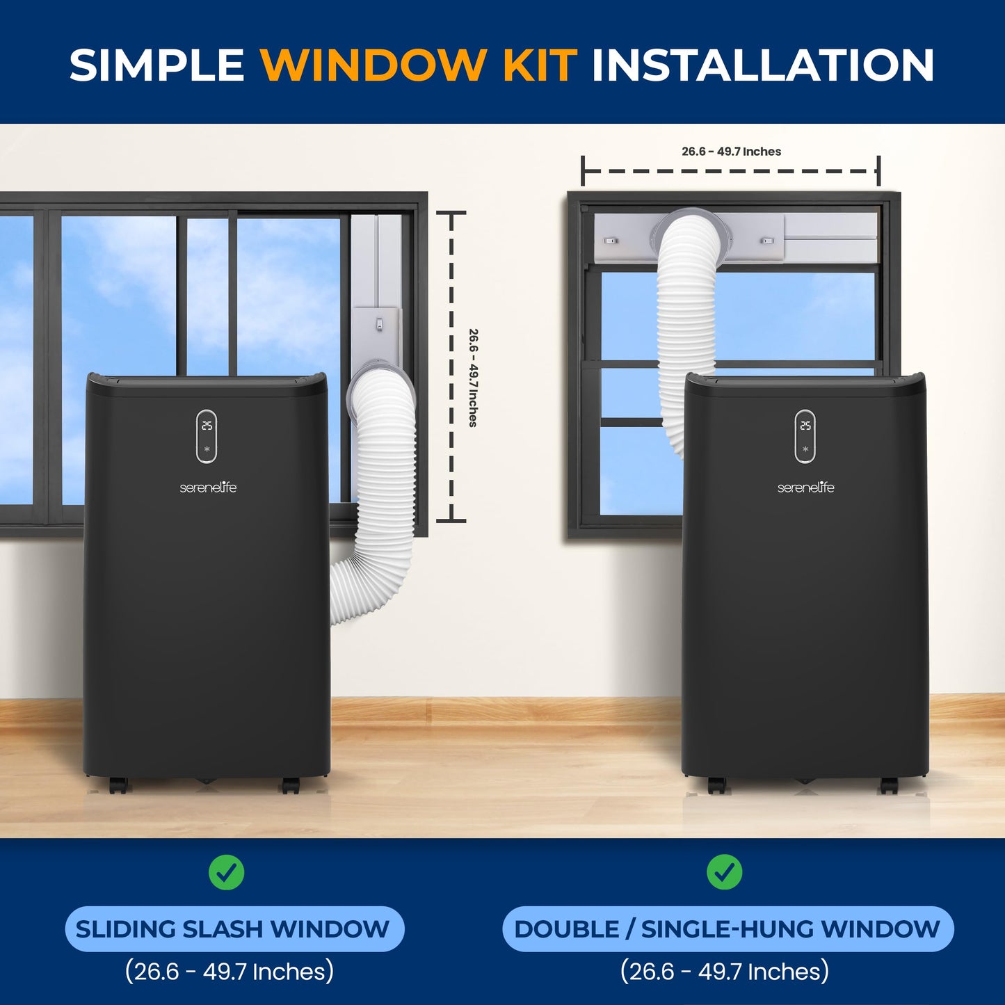 SereneLife 14000 BTU Portable Air Conditioner - 115V Compact Standing Air Conditioner for Room Up to 450 Sq. Ft., 3-in-1 Floor AC Unit with Remote Control - Universal Casters, Window Mount Kit