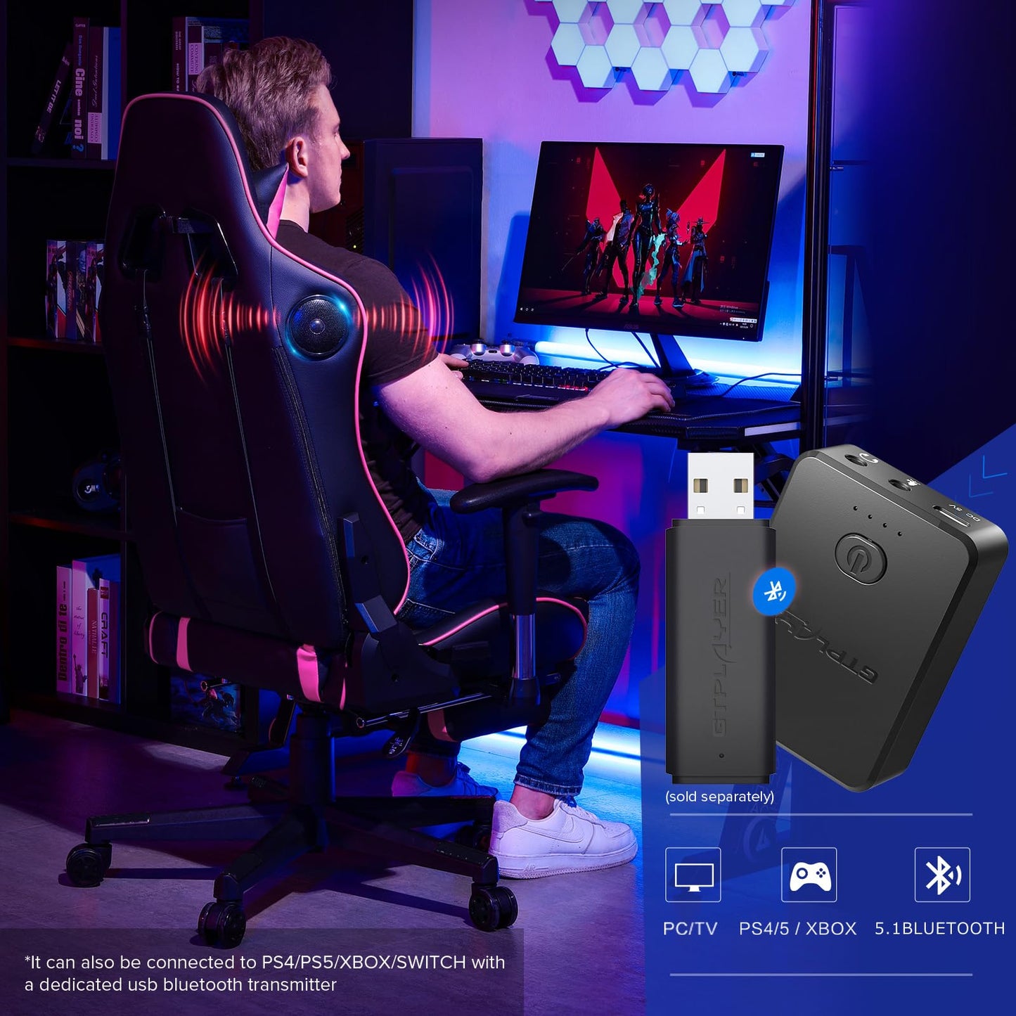 GTPLAYER Gaming Chair with Footrest Speakers Video Game Chair Bluetooth Music Heavy Duty Ergonomic Computer Office Desk Chair